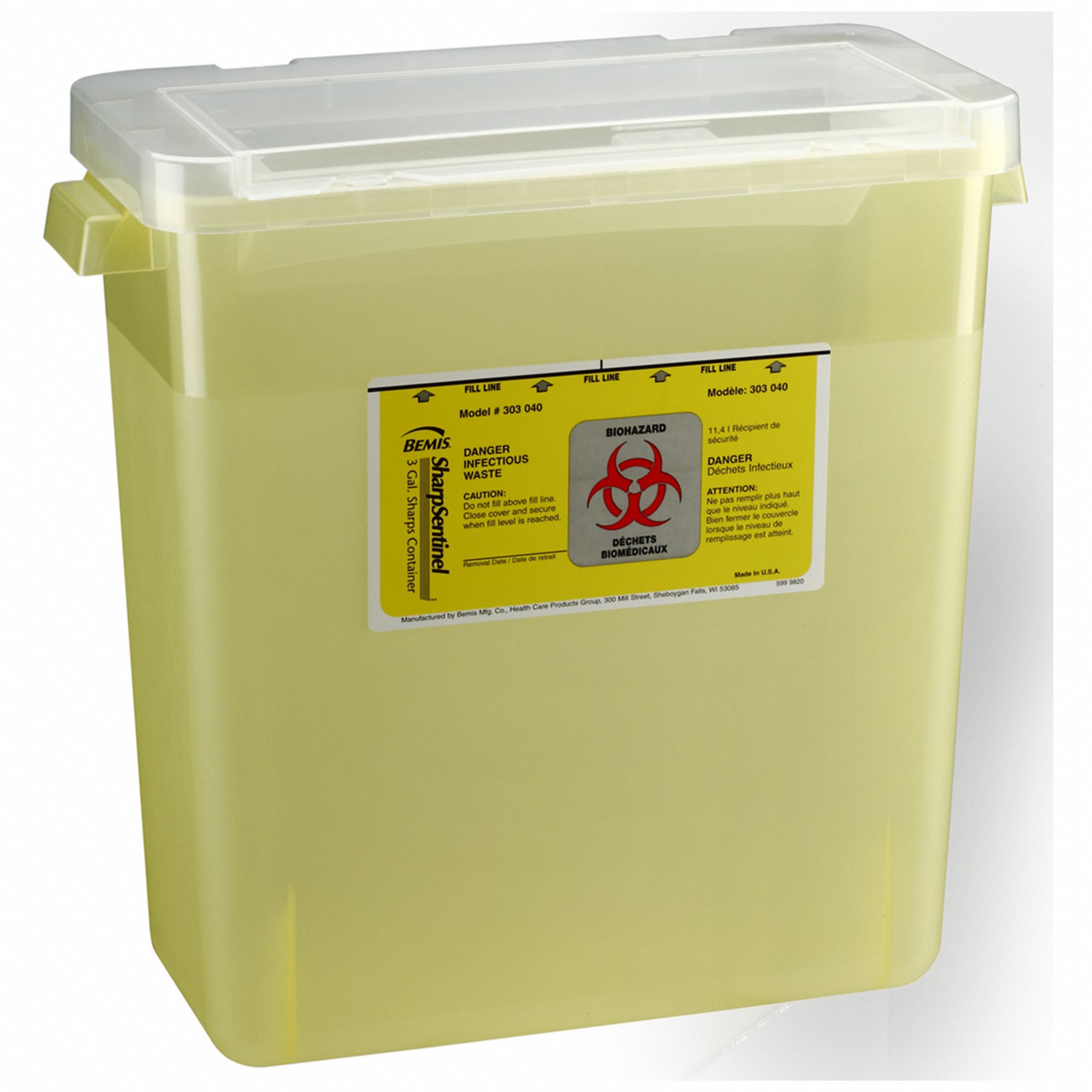 BEMIS SHARPS CONTAINER,3 GAL CAPACITY,16 IN H - 27168 - INN303040 ...