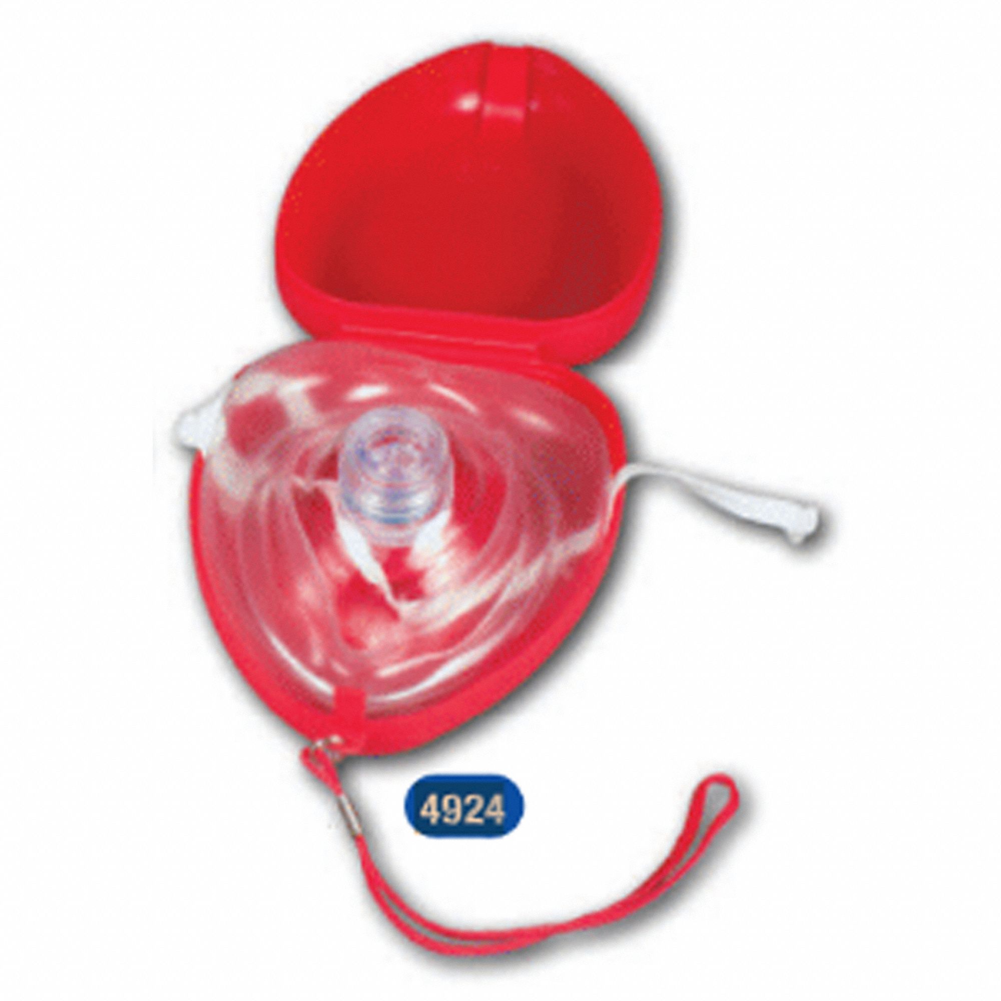 CPR DEVICE, DUCK BILL VALVE, W/ STRAPS, 4 COMPONENT, RED, 5 1/4 X 4 1/4 X 2 1/4 IN, PLASTIC CLAMSHEL