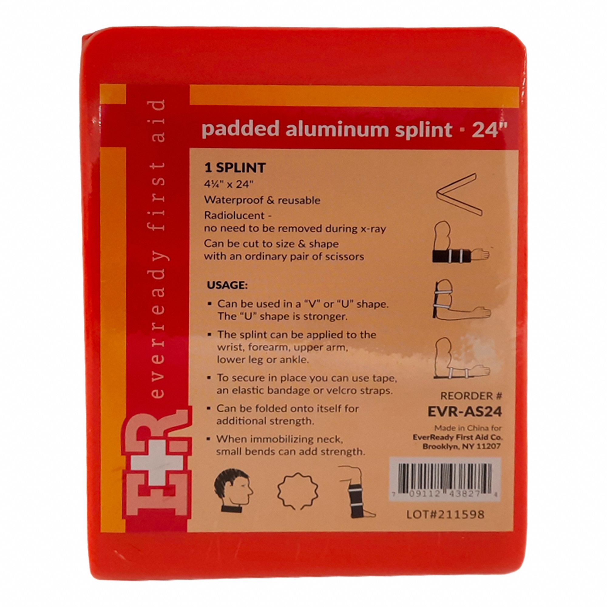 EVER READY FIRST AID MALLEABLE SPLINT 24IN L ALUM FOAM ORNG - 27859 ...
