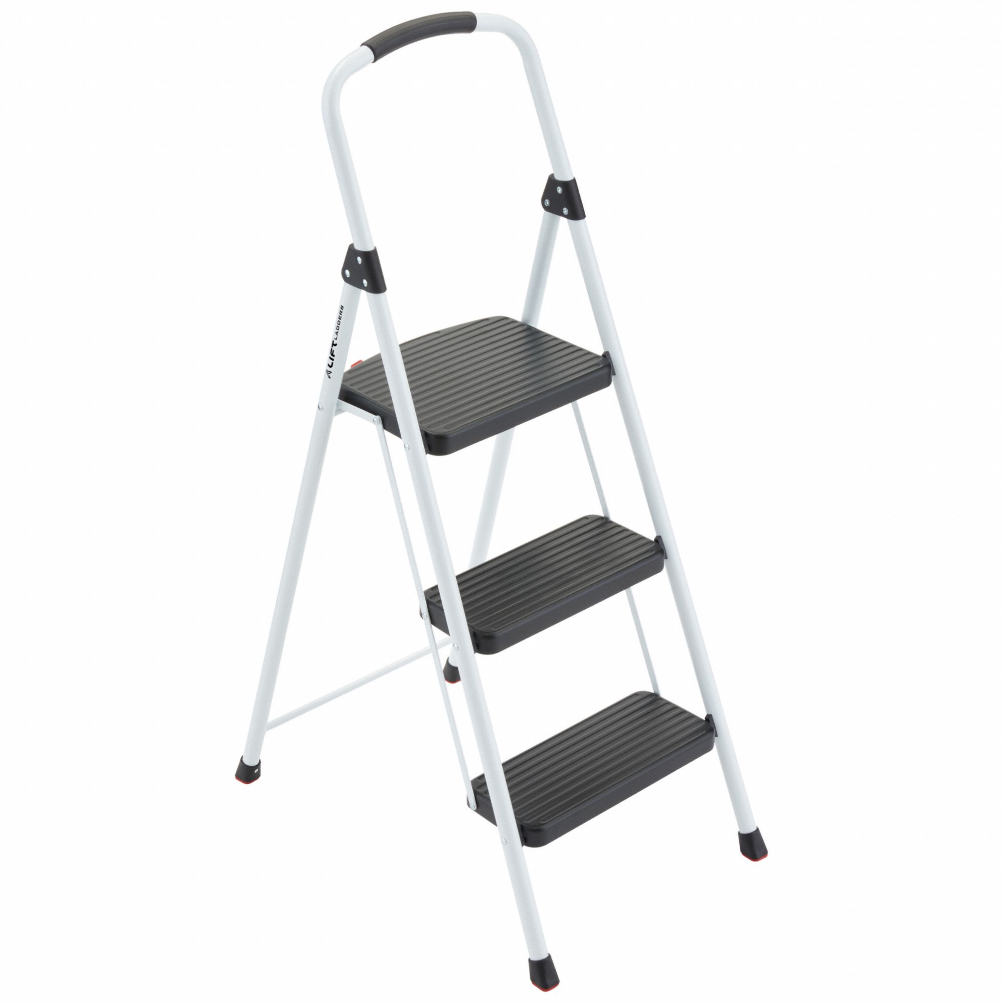 STEPLADDER, 3 STEPS, MAX LOAD 225 LBS, NET WEIGHT 12 LBS, 3 FT 4 IN, 19 3/4 IN, 8 IN, STEEL, VINYL
