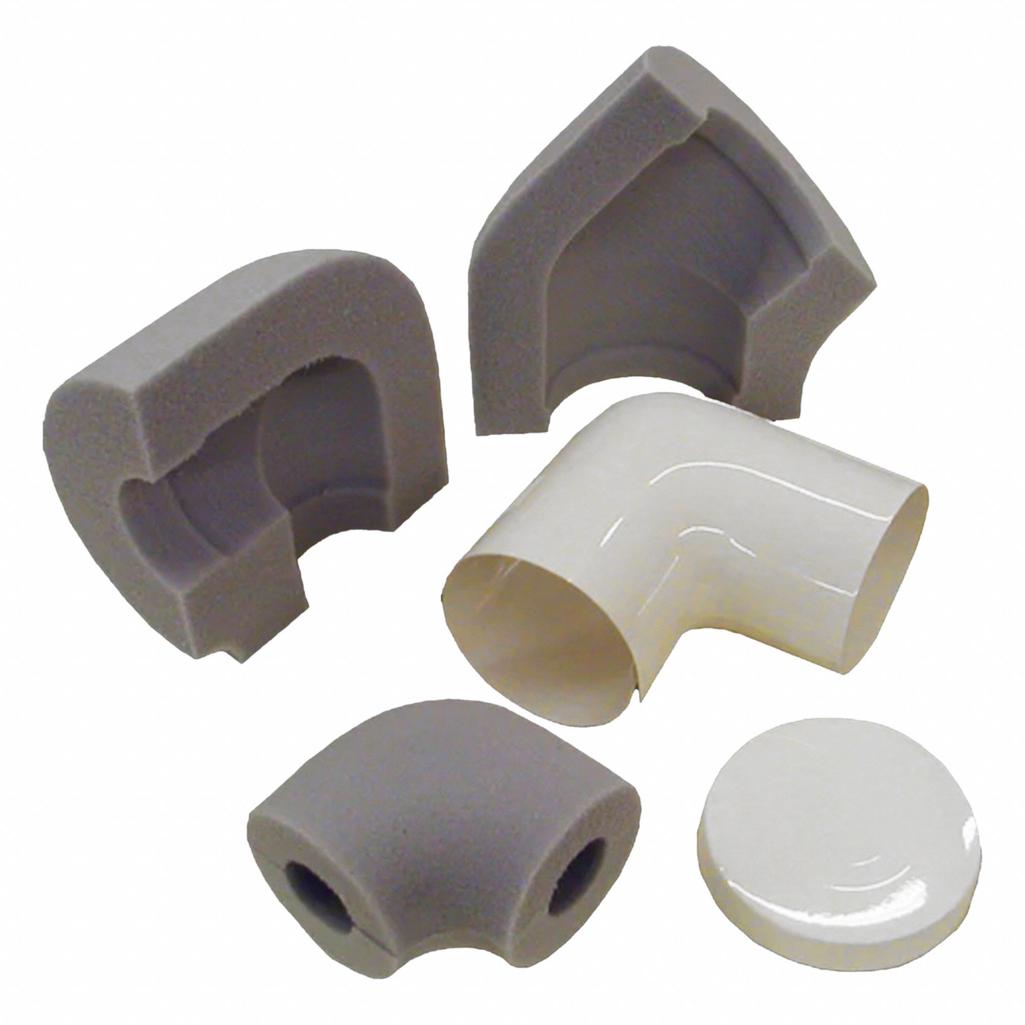Pipe Fitting Insulation: Melamine, Slit in Half, 1 1/2 in Thick, 3 31/50 in ID, For 3 in Pipe, Gray
