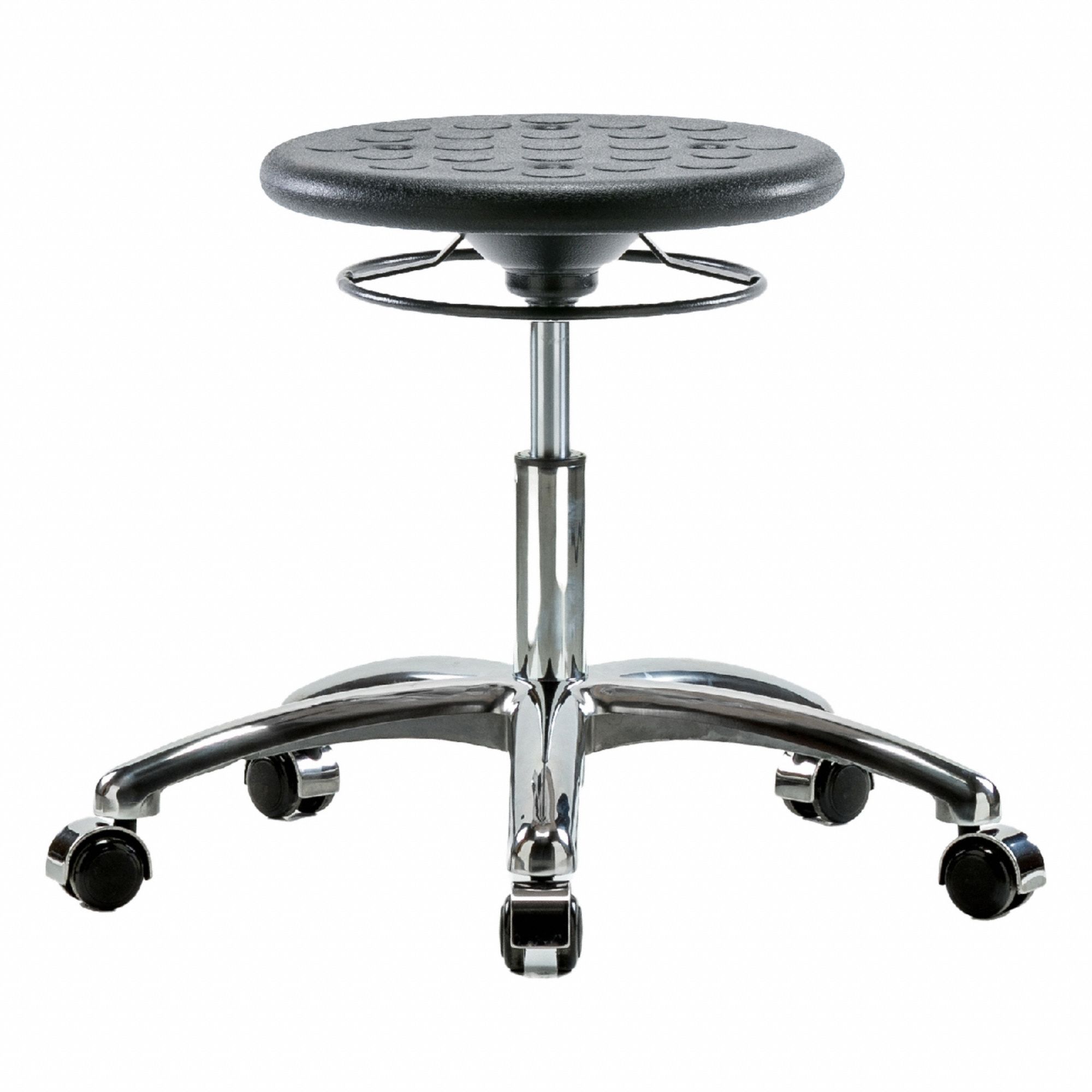Stool: Polyurethane, Ht Range 16 1/4 in to 21 1/2 in, 13 in Seat Wd, 13 in Seat Dp, 0 Glides, Black
