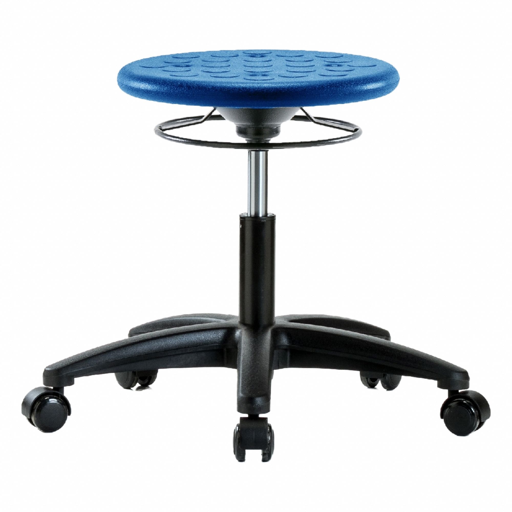 Stool: Polyurethane, Ht Range 15 1/2 in to 20 1/2 in, 13 in Seat Wd, 13 in Seat Dp, 0 Glides, Blue