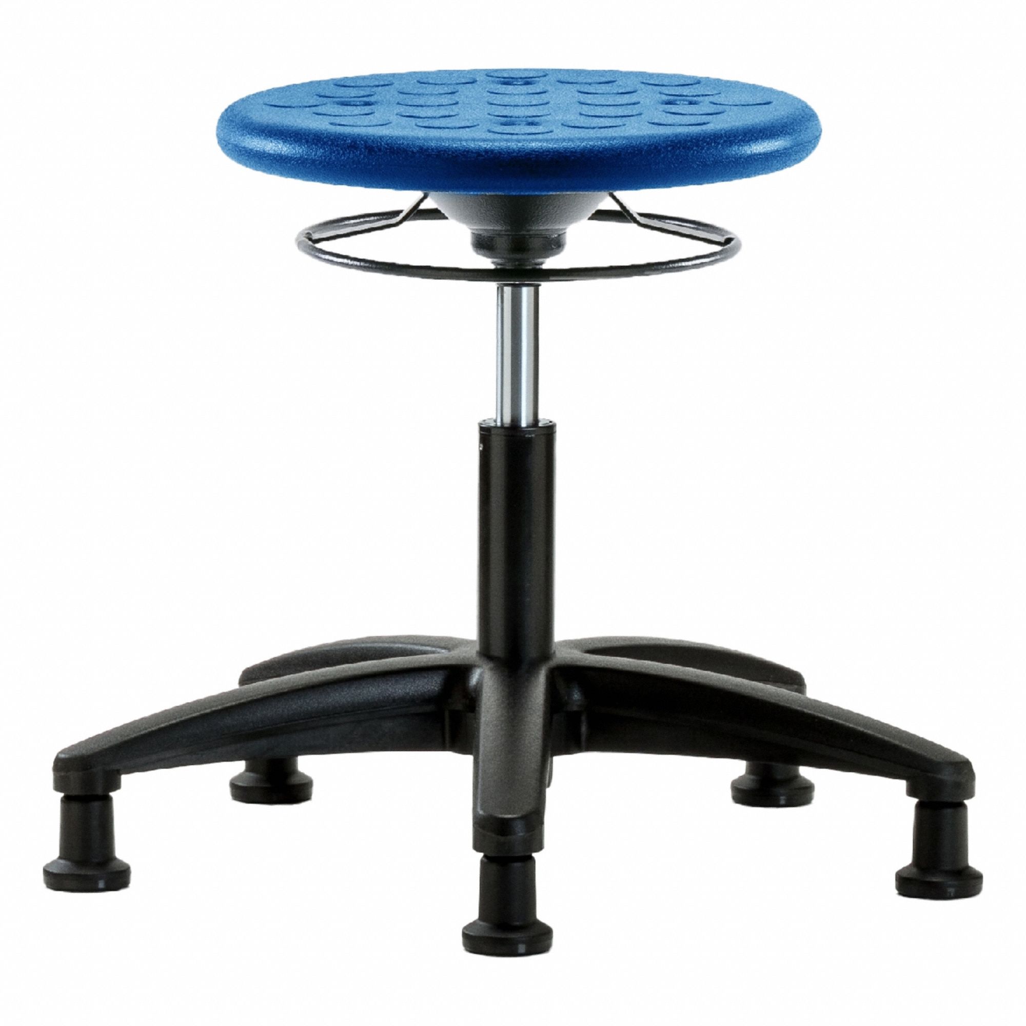 Stool: Polyurethane, Ht Range 15 1/2 in to 20 1/2 in, 13 in Seat Wd, 13 in Seat Dp, 5 Glides, Blue