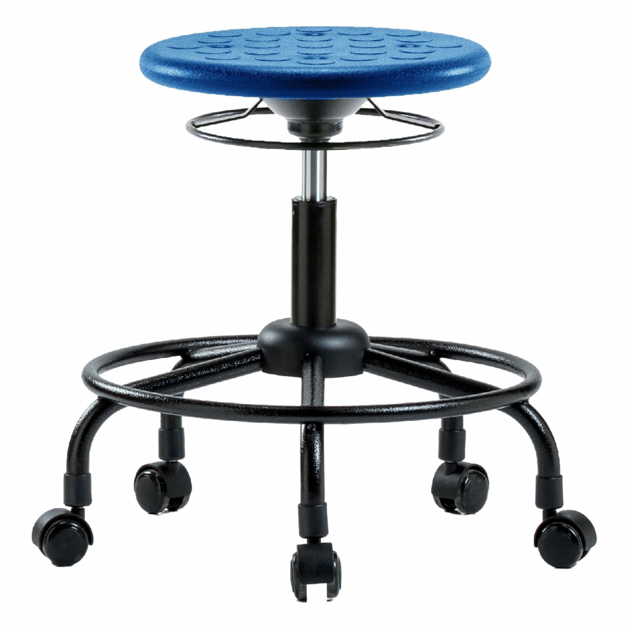 Stool: Polyurethane, Ht Range 20 in to 25 in, 13 in Seat Wd, 13 in Seat Dp, 0 Glides, 5 Casters