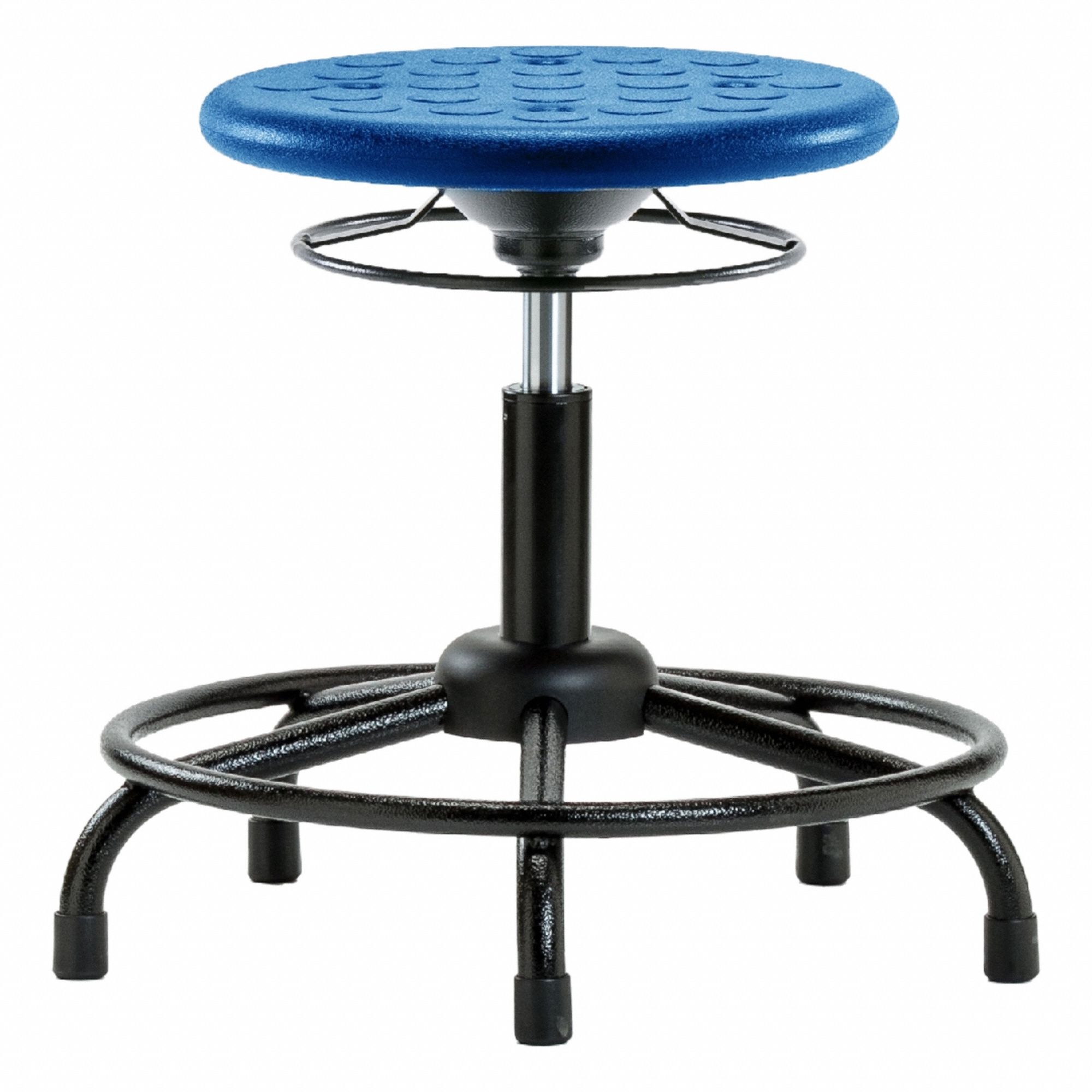 Stool: Polyurethane, Ht Range 18 in to 23 in, 13 in Seat Wd, 13 in Seat Dp, 5 Glides, 0 Casters