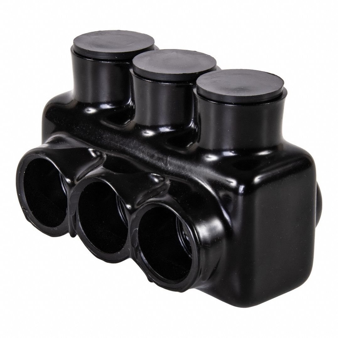 Multitap Connector: 3 Port, Single-Sided Entry, 350 kcmil – 10 AWG Wire Size, Black