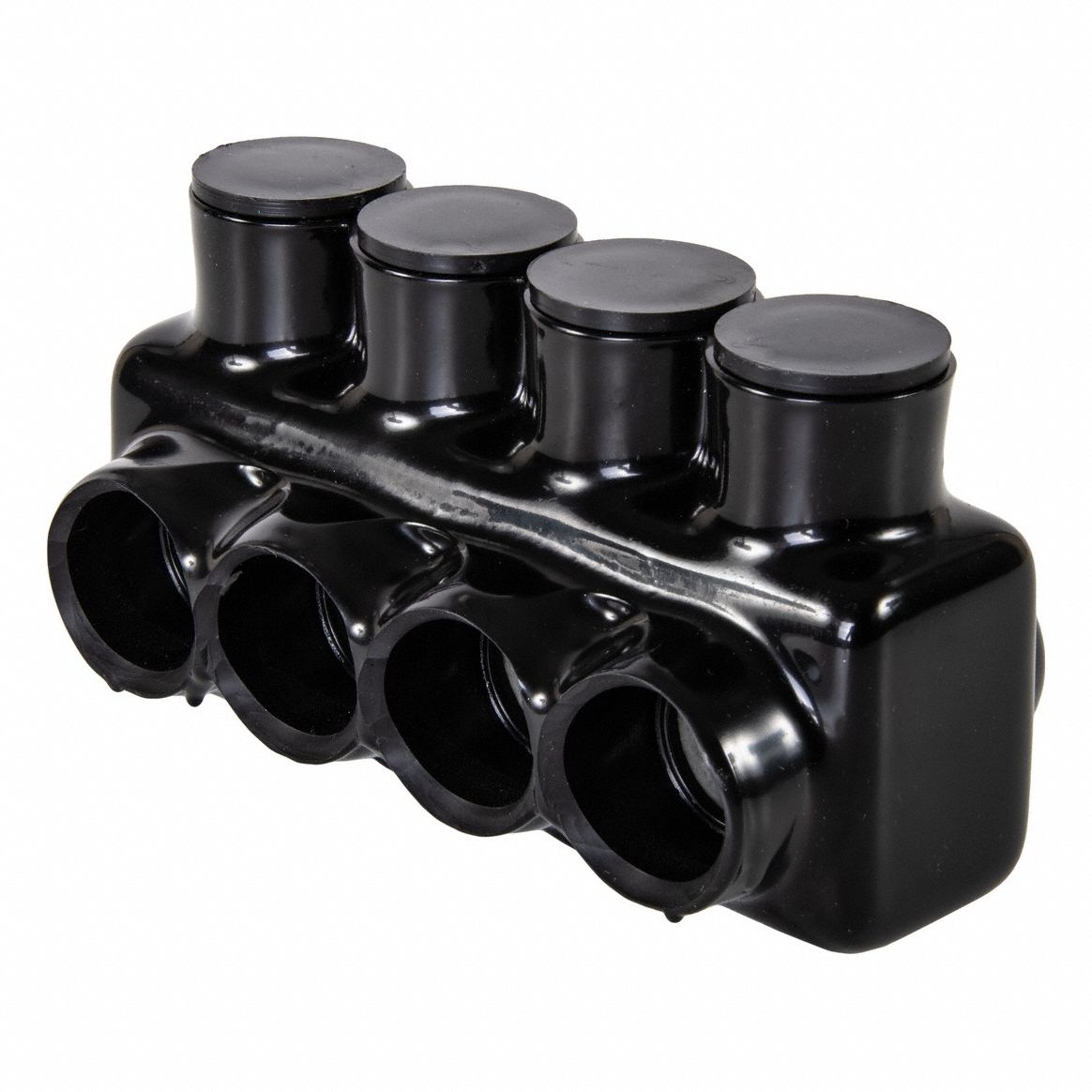 Multitap Connector: 4 Port, Single-Sided Entry, 4 AWG – 500 kcmil Wire Size, Black