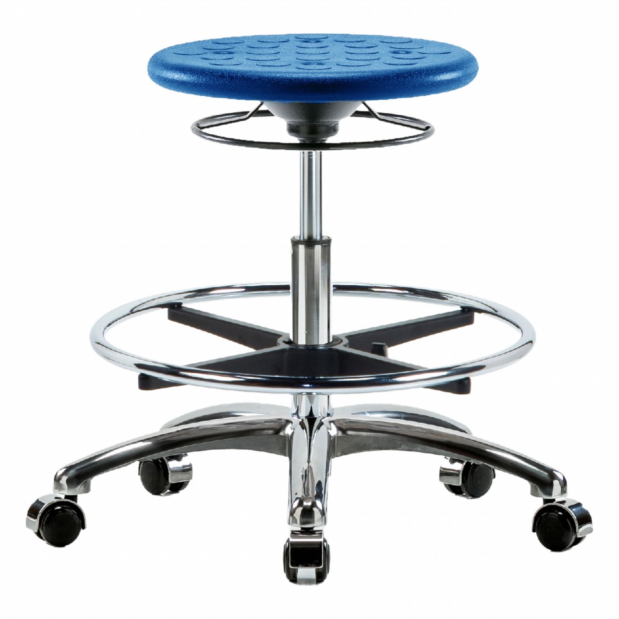 Stool: Polyurethane, Ht Range 19 1/4 in to 27 in, 13 in Seat Wd, 13 in Seat Dp, 0 Glides, 5 Casters