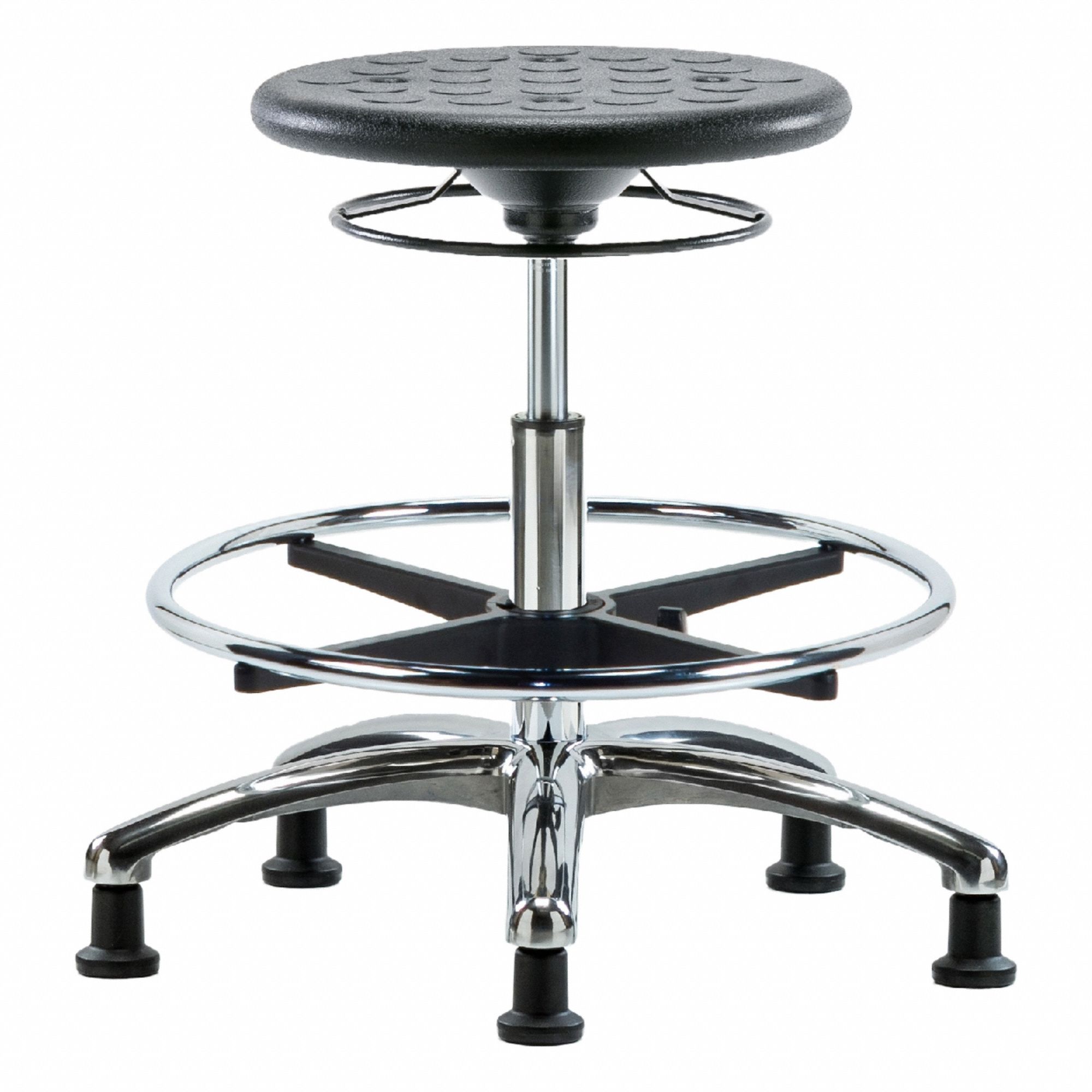 Stool: Polyurethane, Ht Range 19 1/4 in to 27 in, 13 in Seat Wd, 13 in Seat Dp, 5 Glides, 0 Casters