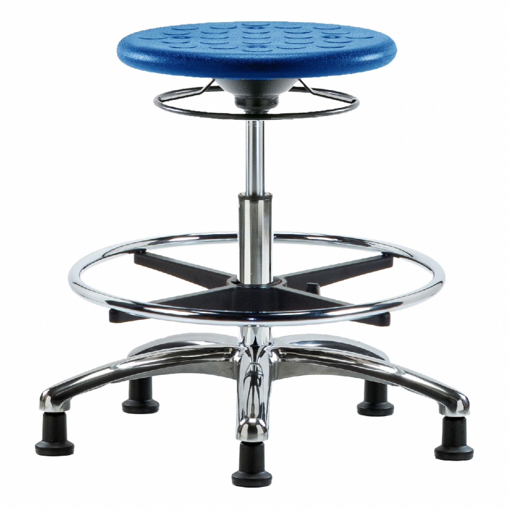 Stool: Polyurethane, Ht Range 19 1/4 in to 27 in, 13 in Seat Wd, 13 in Seat Dp, 5 Glides, 0 Casters
