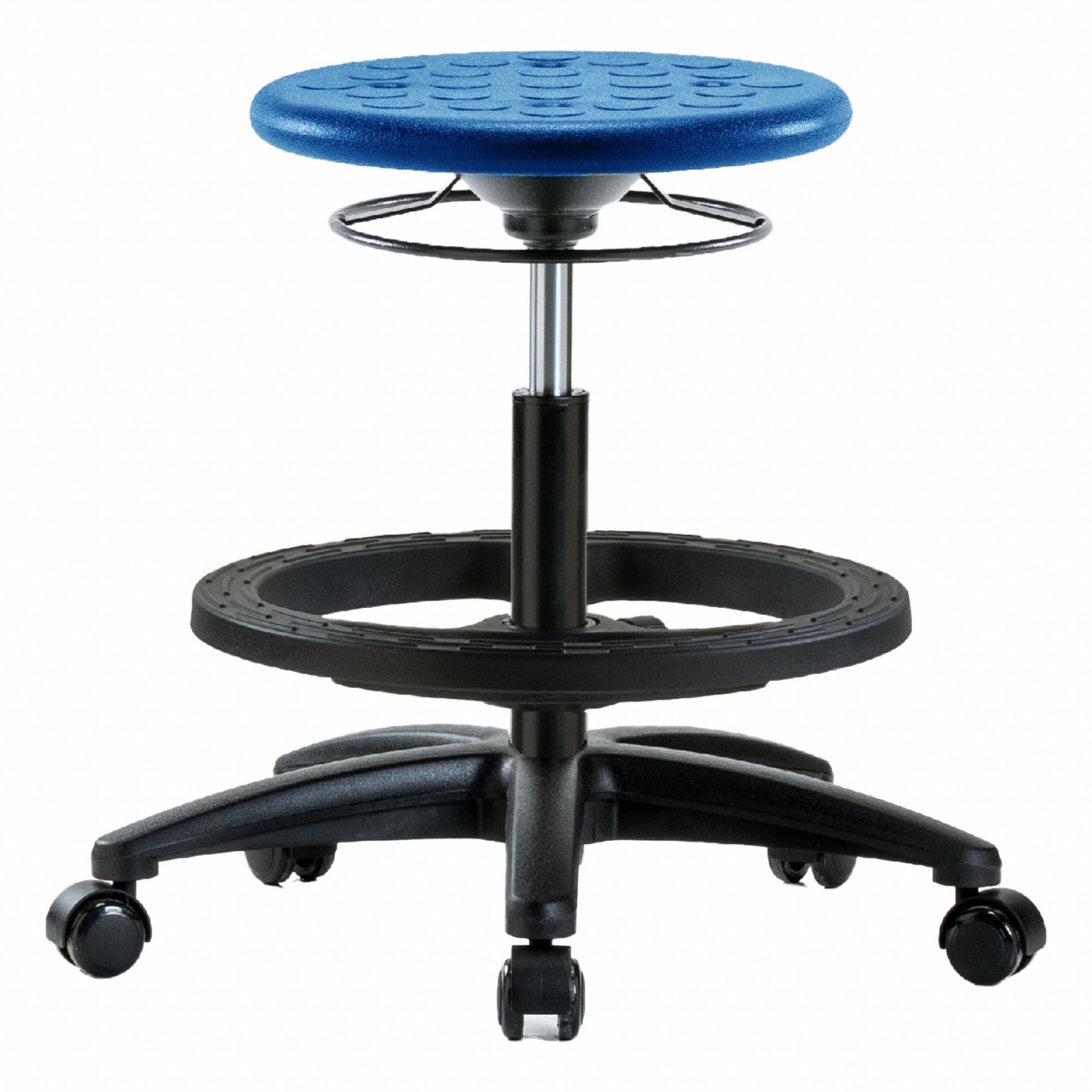 Stool: Polyurethane, Ht Range 17 3/4 in to 25 1/2 in, 13 in Seat Wd, 13 in Seat Dp, 0 Glides, Blue