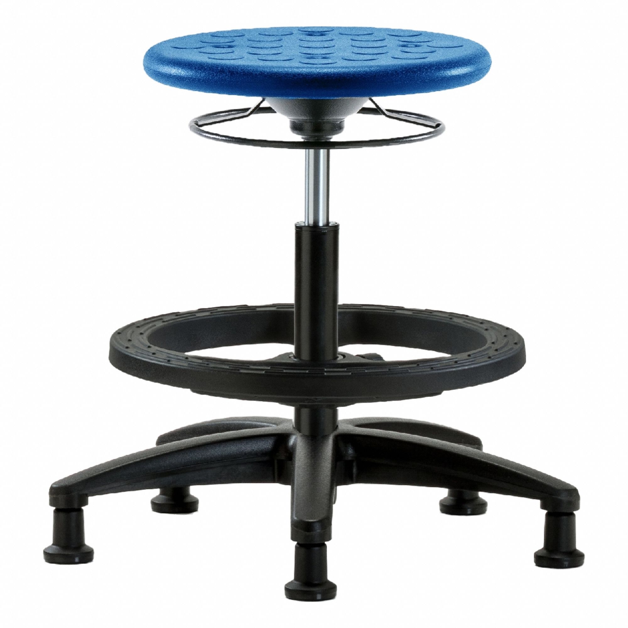 Stool: Polyurethane, Ht Range 17 3/4 in to 25 1/2 in, 13 in Seat Wd, 13 in Seat Dp, 5 Glides, Blue