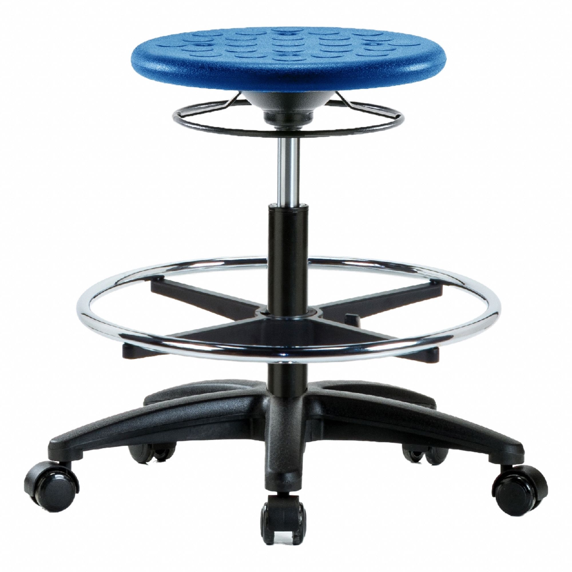 Stool: Polyurethane, Ht Range 17 3/4 in to 25 1/2 in, 13 in Seat Wd, 13 in Seat Dp, 0 Glides, Blue
