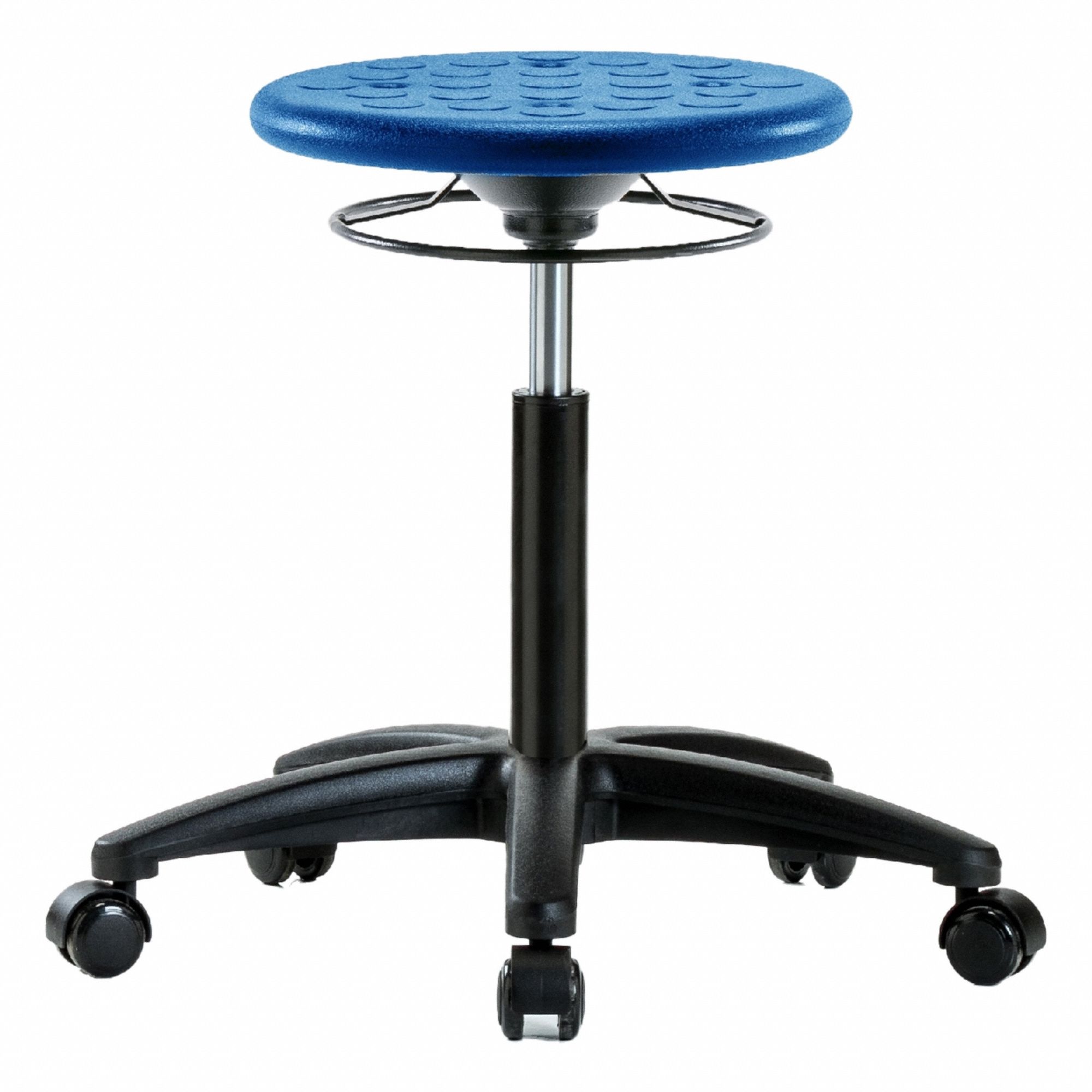 Stool: Polyurethane, Ht Range 18 in to 25 1/2 in, 13 in Seat Wd, 13 in Seat Dp, 0 Glides, 5 Casters