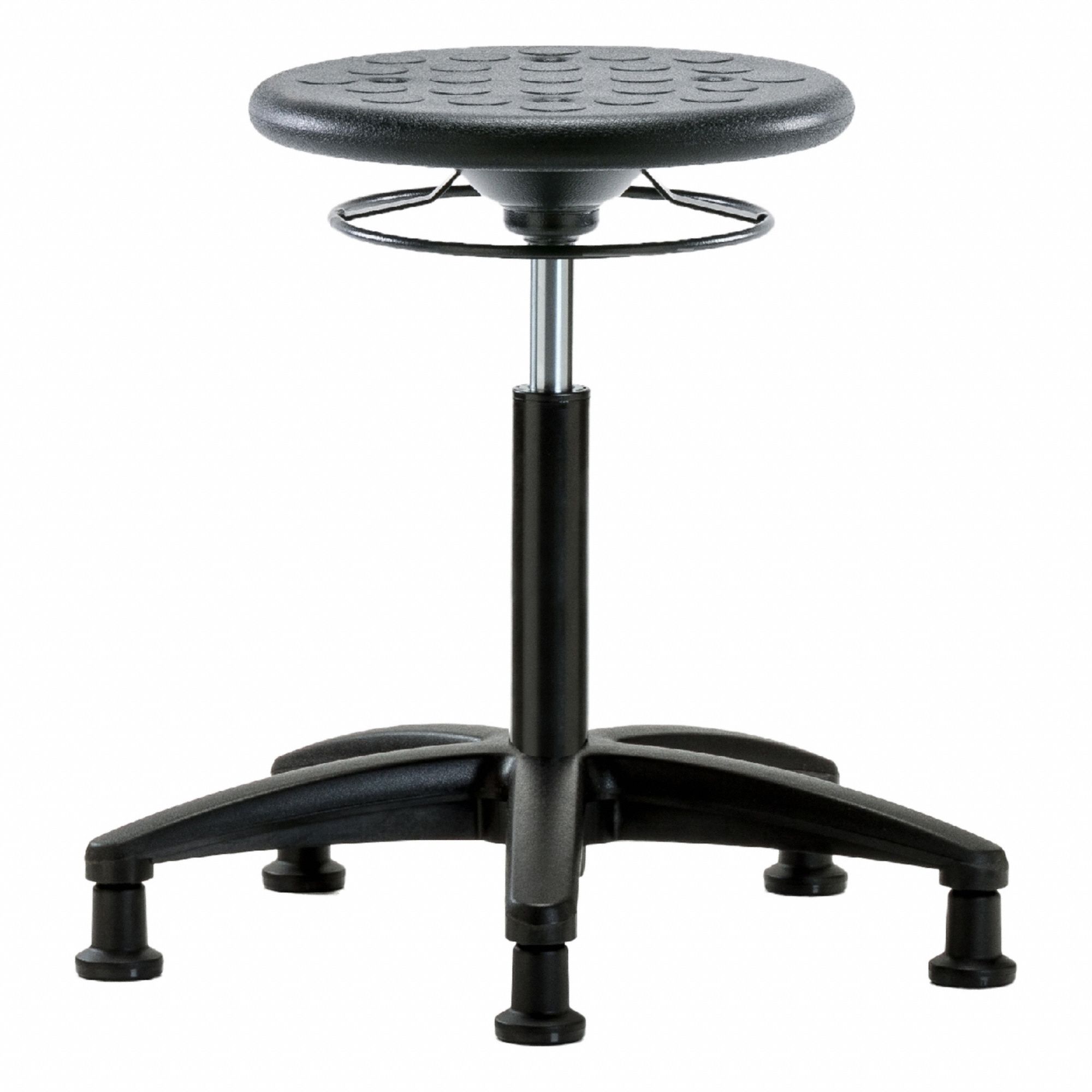 Stool: Polyurethane, Ht Range 18 in to 25 1/2 in, 13 in Seat Wd, 13 in Seat Dp, 5 Glides, 0 Casters