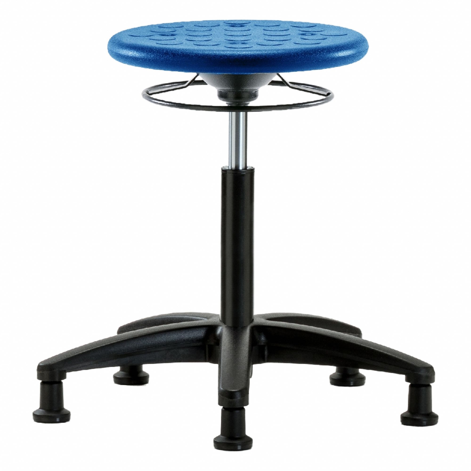 Stool: Polyurethane, Ht Range 18 in to 25 1/2 in, 13 in Seat Wd, 13 in Seat Dp, 5 Glides, 0 Casters