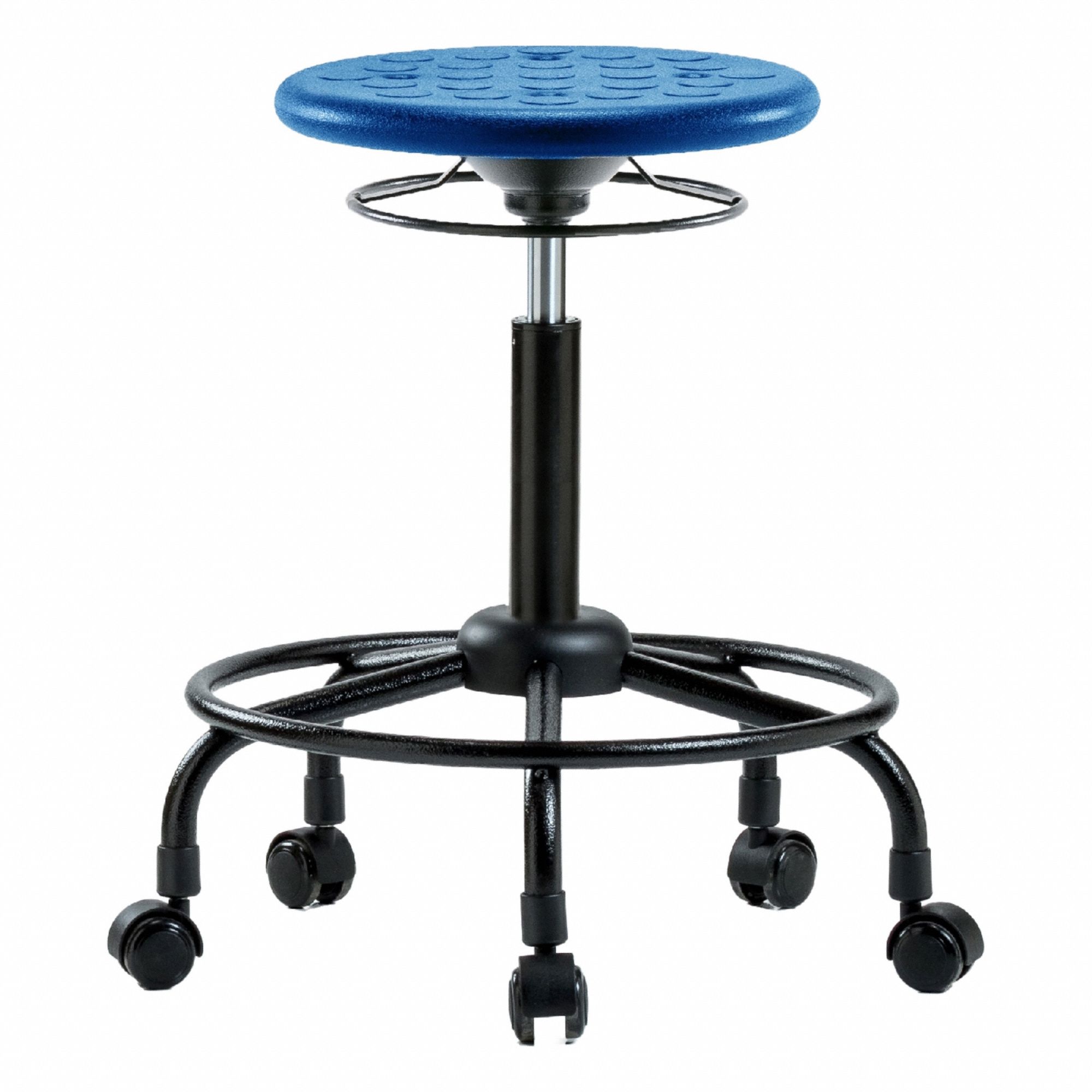 Stool: Polyurethane, Ht Range 22 1/2 in to 30 1/2 in, 13 in Seat Wd, 13 in Seat Dp, 0 Glides, Blue