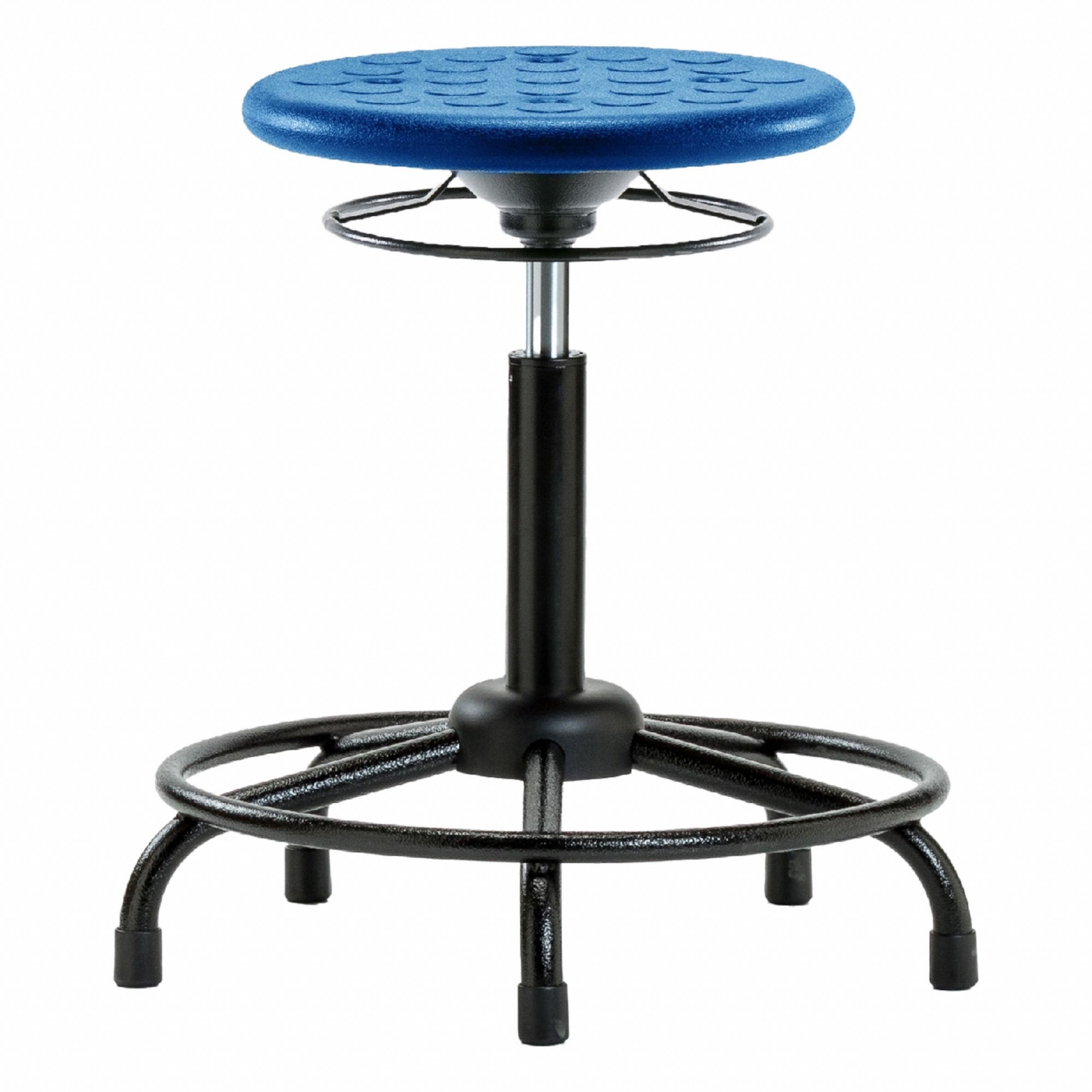 Stool: Polyurethane, Ht Range 20 1/2 in to 28 1/2 in, 13 in Seat Wd, 13 in Seat Dp, 5 Glides, Blue
