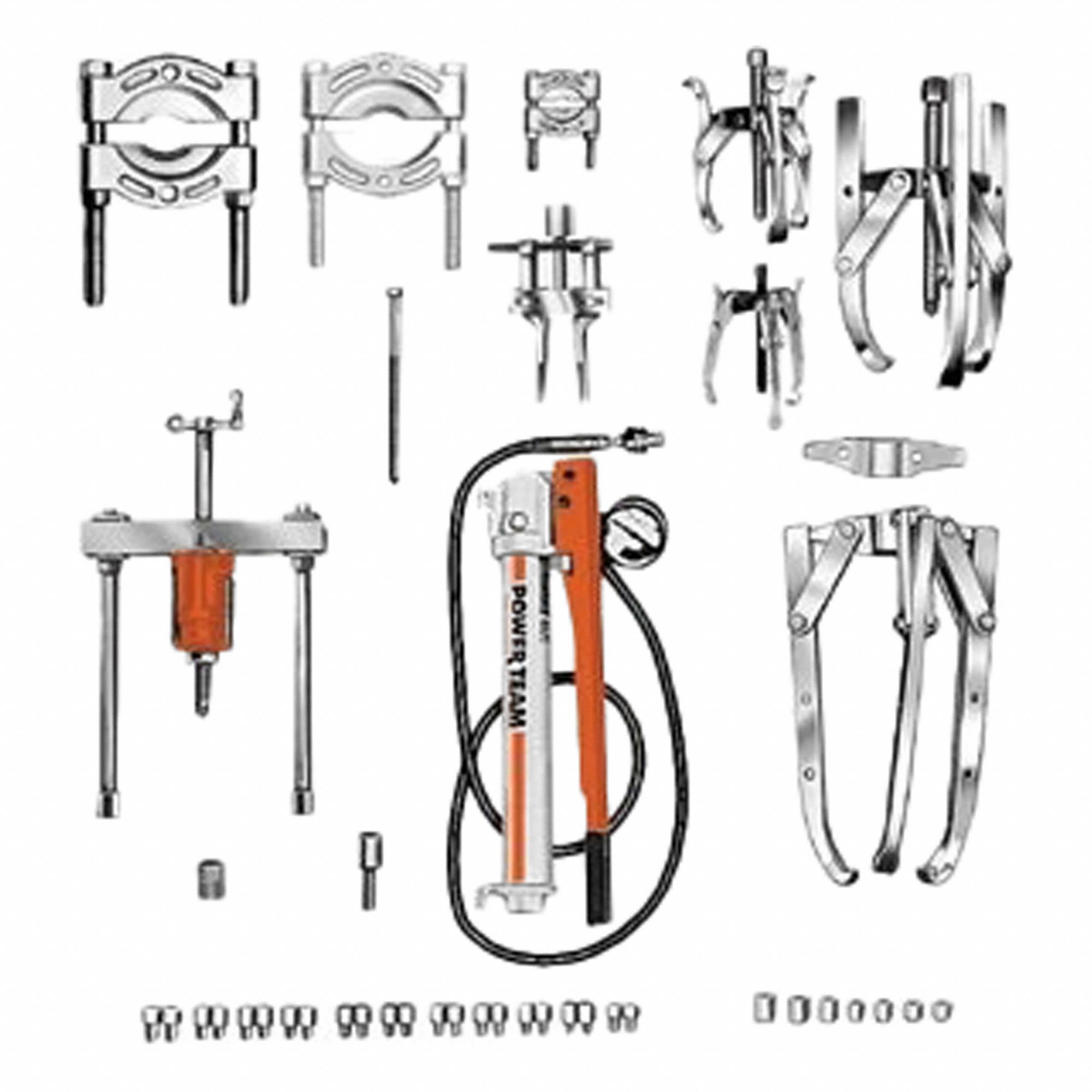 Hydraulic Ram Pullers: 17 ton Capacity with Attachments, 2 in Stroke Lg