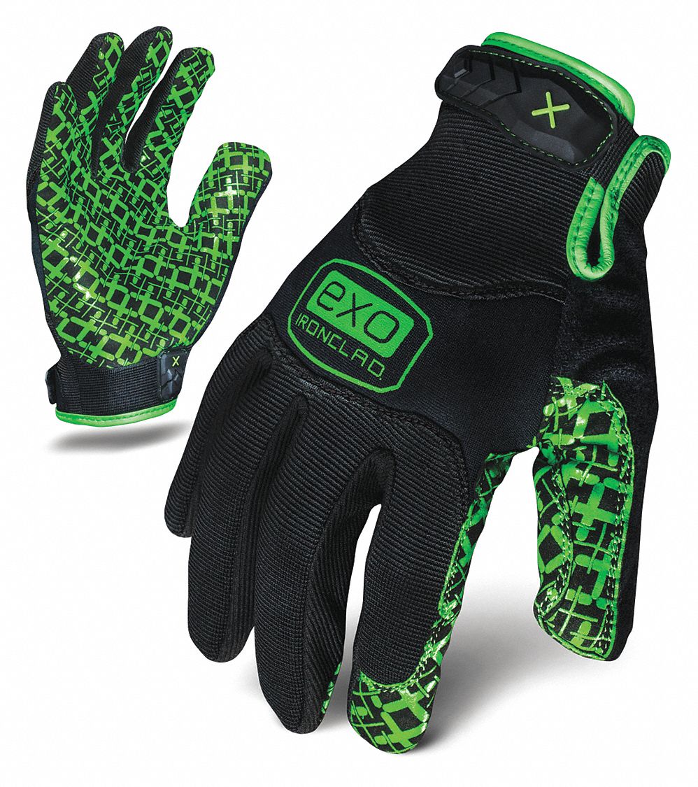 MECHANIC GRIP GLOVES, SIZE XXL, BLACK, SILICONE SYNTHETIC LEATHER/SPANDEX/NEOPRENE