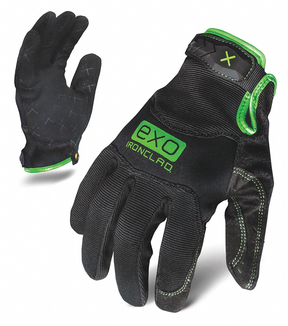 IRONCLAD EXO MOTOR PRO GLOVES, BLK, GRN, XL, 5 IN, EMBOSSED, HOOK-AND-LOOP CUFF