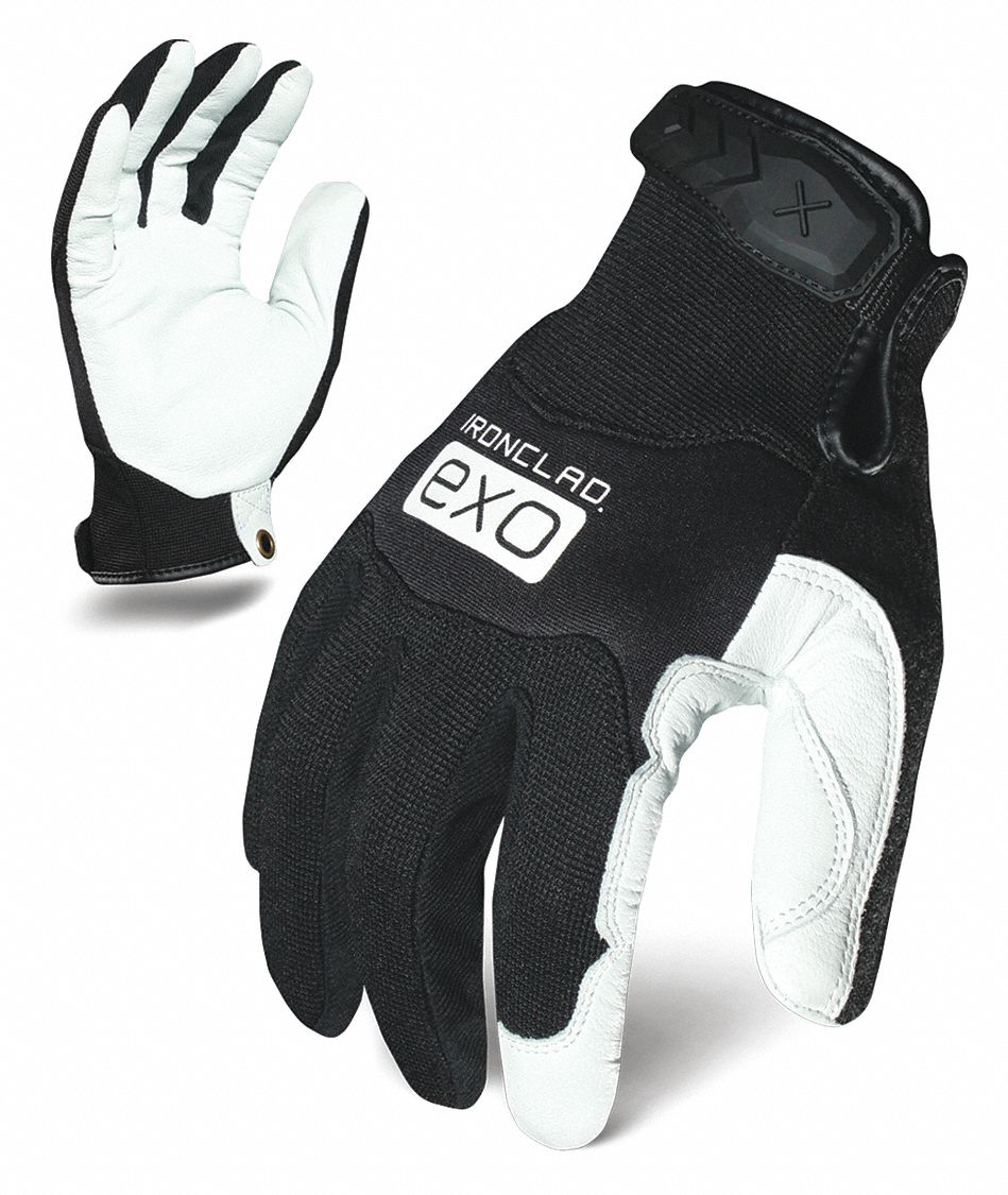 GLOVES, IMPACT RESIST, ANTI-ABR, FULL FINGER, S/7, BLK/WHT, GOATSKIN LEATHER/SPANDEX/NEOPRENE/TPR