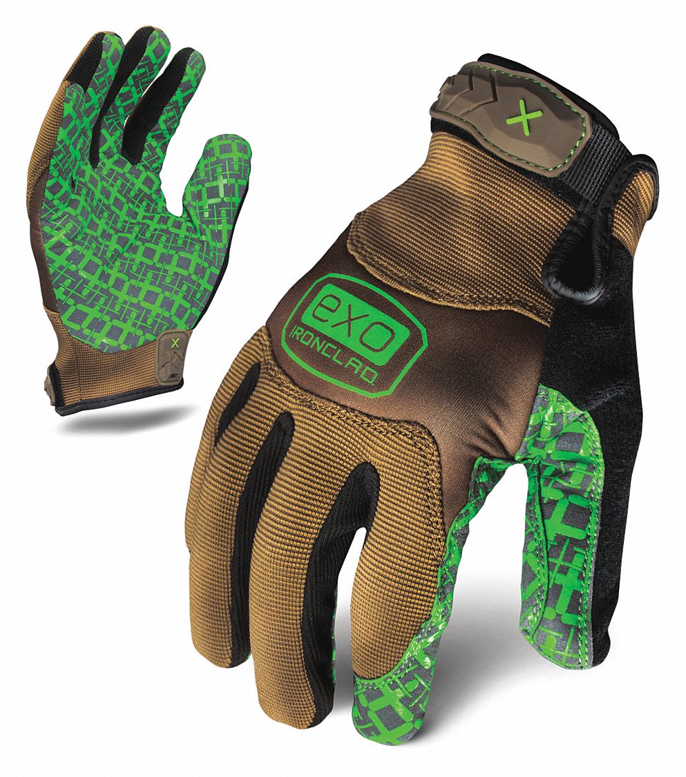 GRIP GLOVE, UNCOATED, 10 OZ, 8 1/2 IN L, SZ M/8, BROWN/GREEN, PR
