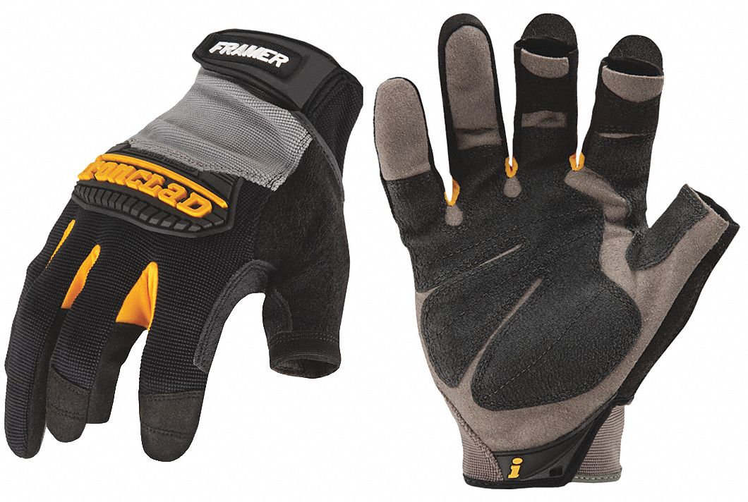 GLOVES, ANTI-VIB, ABR RESIST, 3/4THUMB/INDEX/MIDDLE FINGER, S/7, BLK, SYNTH LEATHER/NYLON/RUBBER