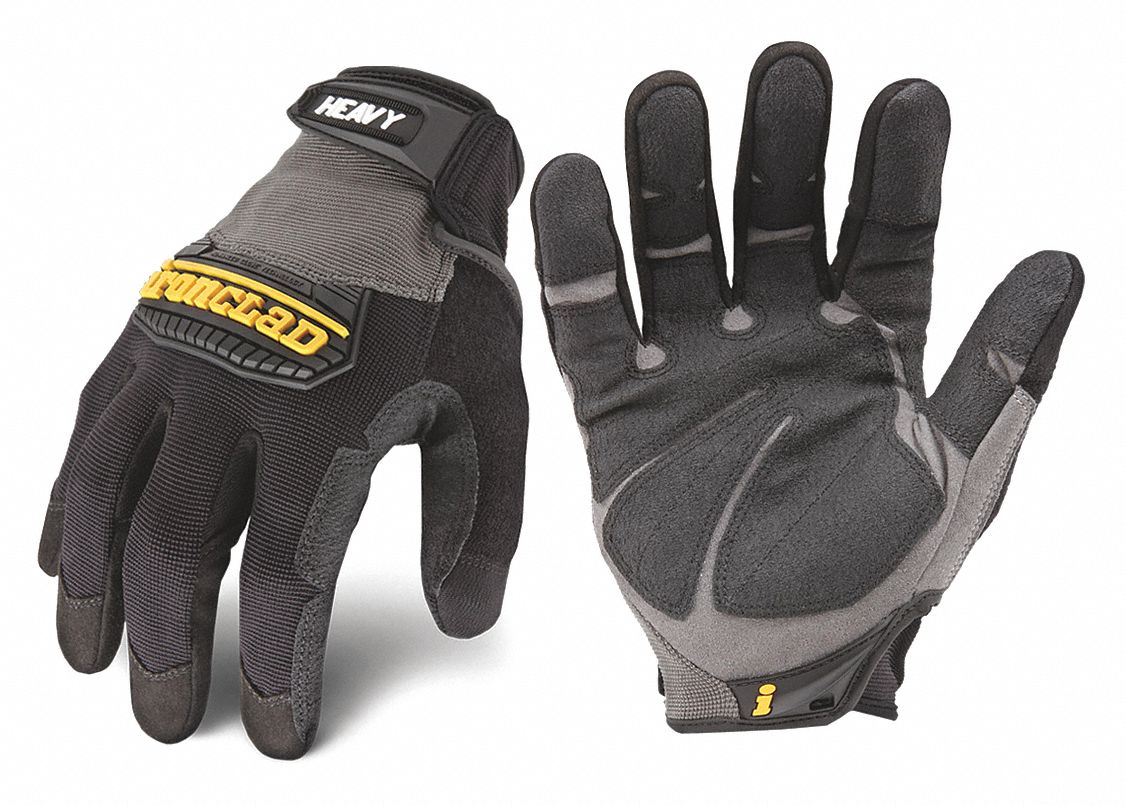 GLOVES, UTILITY, IMPACT/ABRASION RESIST, FULL FINGER, XL/10, BLK/GRY, SYNTH LEATHER/NYLON/RUBBER/TPR