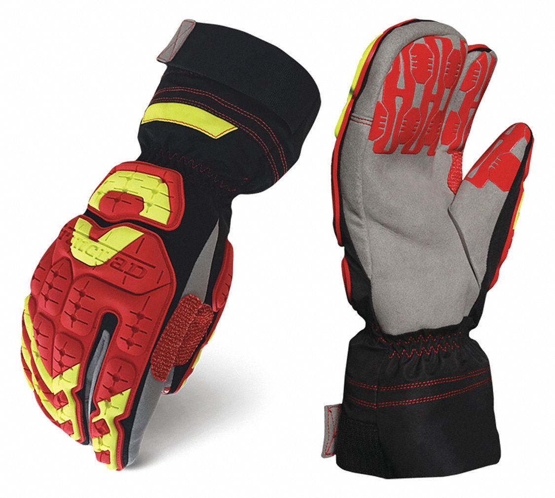 GLOVES, IMPACT/COLD RESIST, MITTEN, XL/10, BLK/RED, MICROSUEDE/NYLON/SPANDEX/SILICONE RUBBER