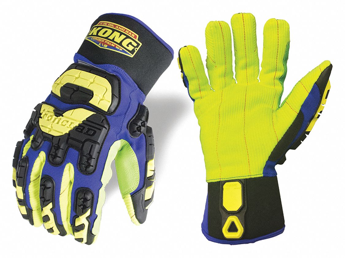 GLOVES, WATERPROOF, IMPACT RESIST, FULL FINGER, XXXL/12, BLUE/HI-VIS YELLOW, POLYESTER/NYLON/TPR