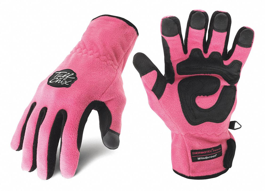 COLD PROTECTION GLOVES, ELASTIC CUFF, SZ L/8/4 23/32 IN, PINK, FLEECE/NYLON/SYNTHETIC LEATHER