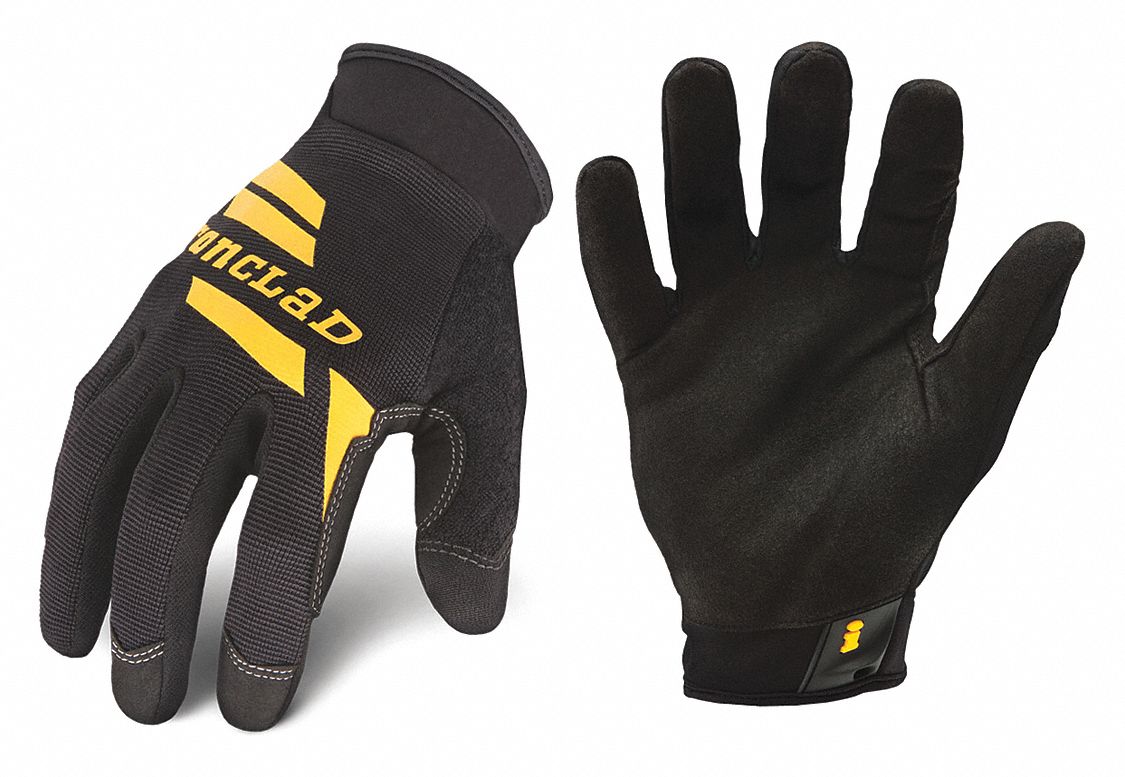 WORK GLOVES, WING, FULL FINGER, SLIP ON, UNLINED, SIZE XXL, BLACK, SYNTHETIC LEATHER/NYLON/FOAM