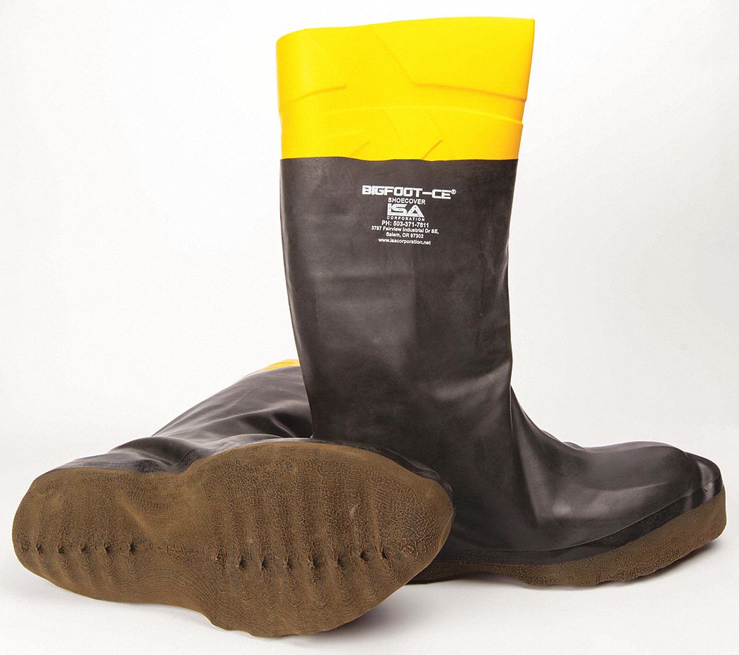 SHOE COVERS, UNISEX, PLAIN TOE/TEXTURED SOLE/MID-CALF, BLK, 12 IN HEIGHT, XXL, SZ 11 TO 13, RUBBER