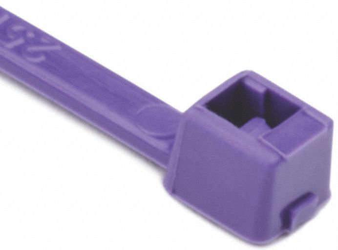 CABLE TIES, PLASTIC PAWL, -40 ° F TO 185 °  F, PURPLE, 0.05 IN THICK/4 IN L/0.86 IN MAX DIA, PK 100