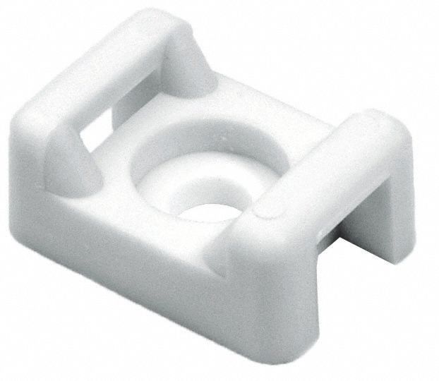 CABLE TIE SCREW MOUNTS, UL 11, -40 ° C TO 85 ° C, WHITE, 0.86 X 0.61 IN/.18 HOLE DIA, NYLON, PK 100