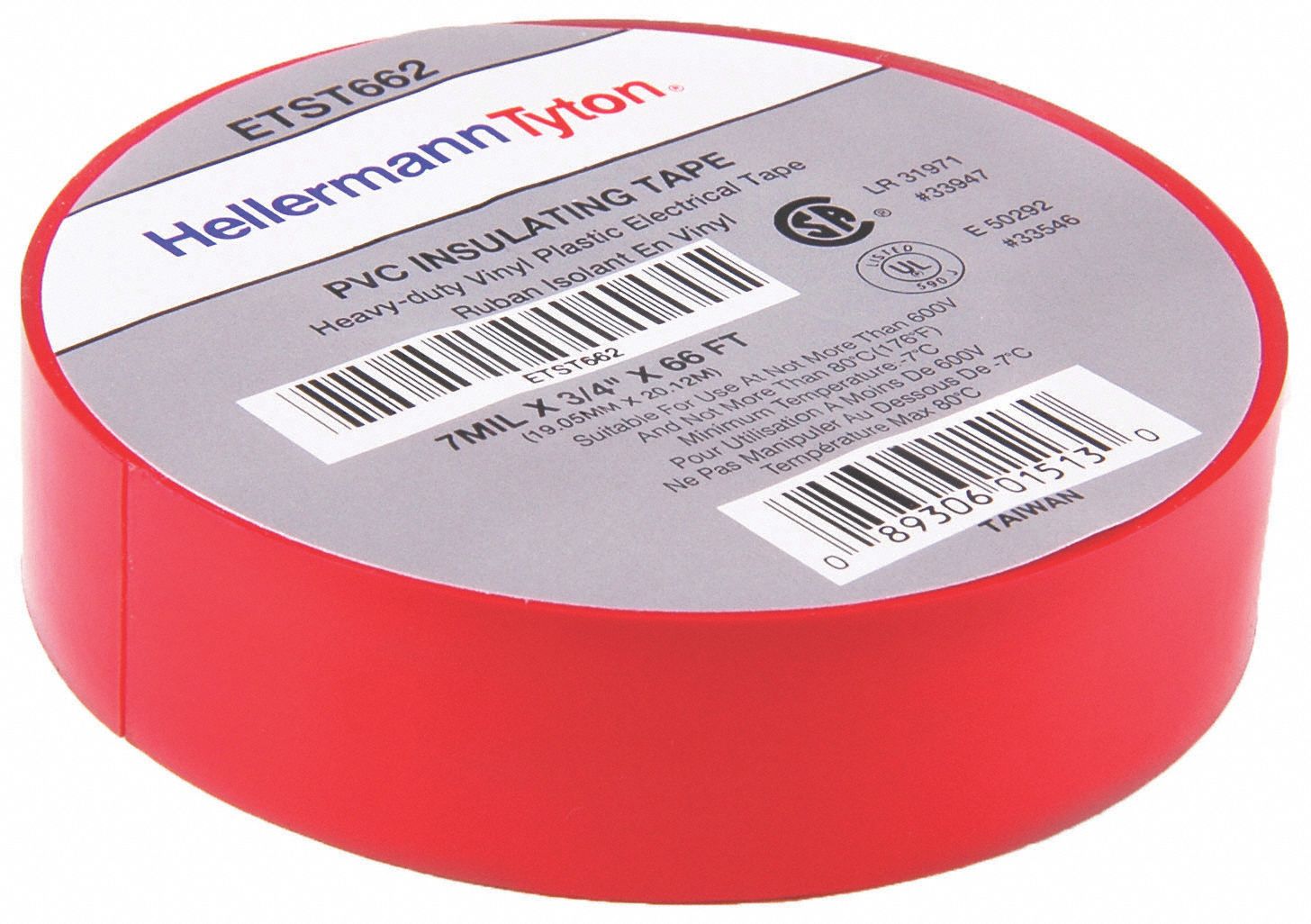 PVC INSULATING TAPE, ETST66R, 7 MIL THICK, 3/4 IN X 66 FT, RED