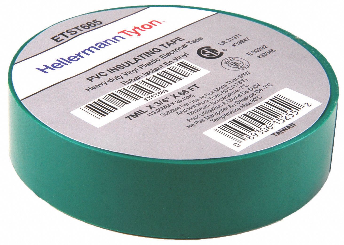 PVC INSULATING TAPE, ETST66GN 7 MIL THICK, 3/4 IN X 66 FT, GREEN