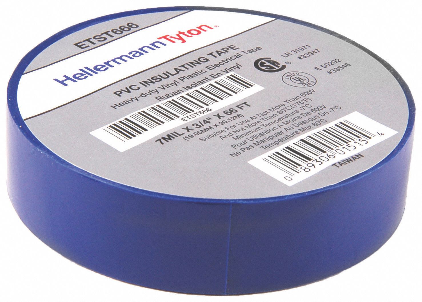 PVC INSULATING TAPE, ETST66B, 7 MIL THICK, 3/4 IN X 66FT, BLUE