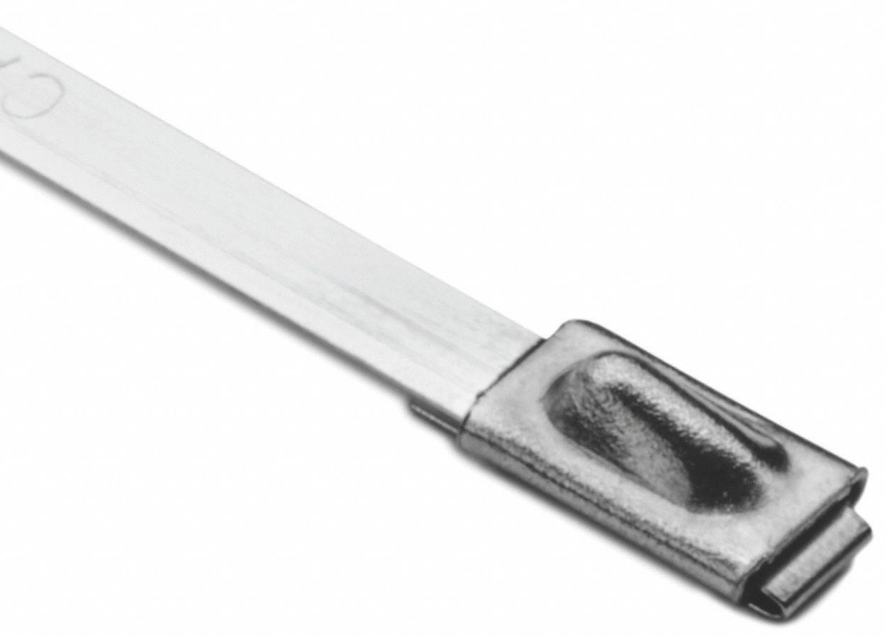 X-HEAVY DUTY CABLE TIE,BARB LOCK,-80 ° C TO 538 ° C,14 X .01 IN/4 IN MAX DIA,STAINLESS STEEL,PK 100