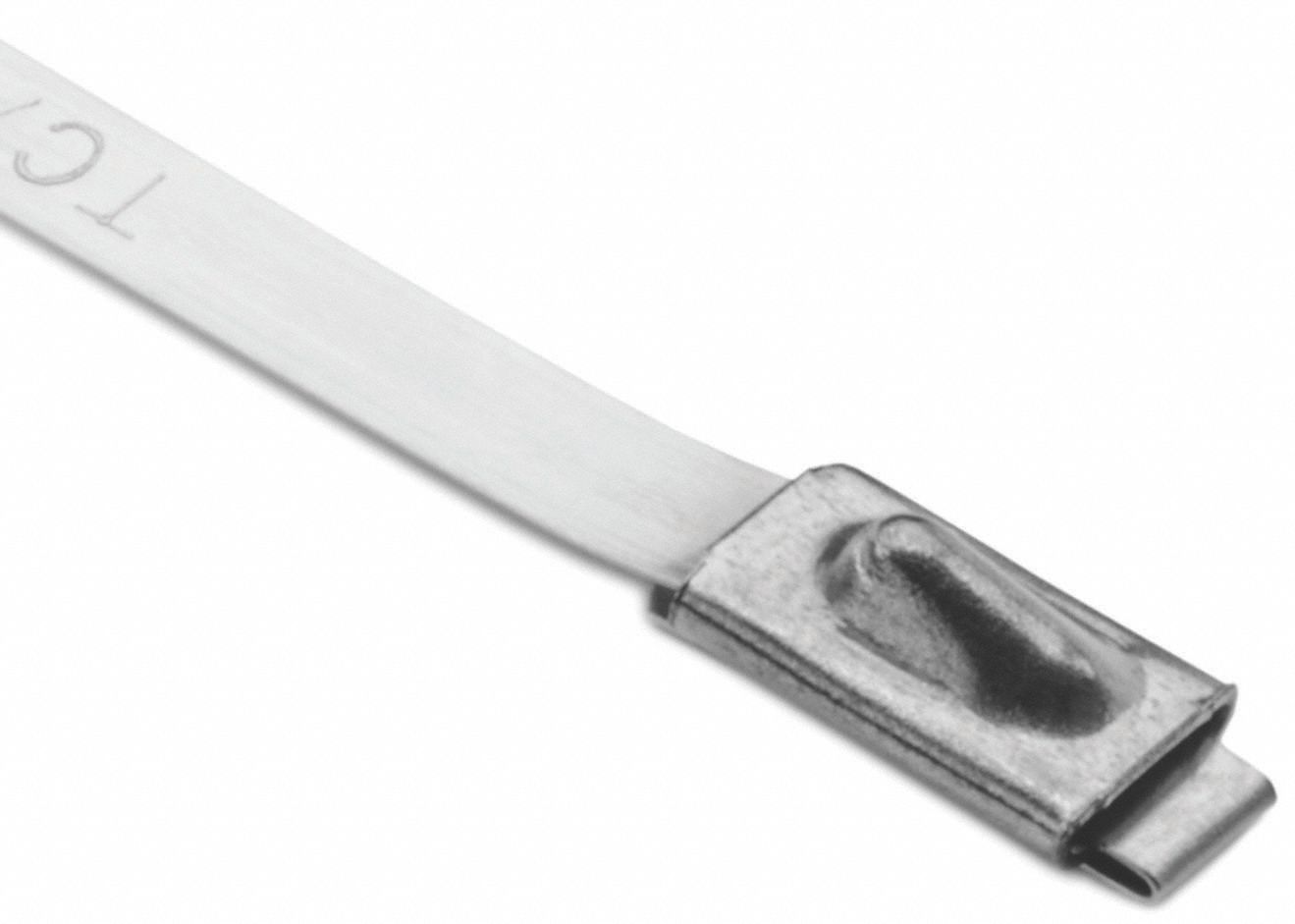 X-HEAVY DUTY CABLE TIES,BARB LOCK,150LB,-80 ° C TO 538 ° C,27 X .01 IN/8 IN MAX DIA,STNLS STEEL,PK 100