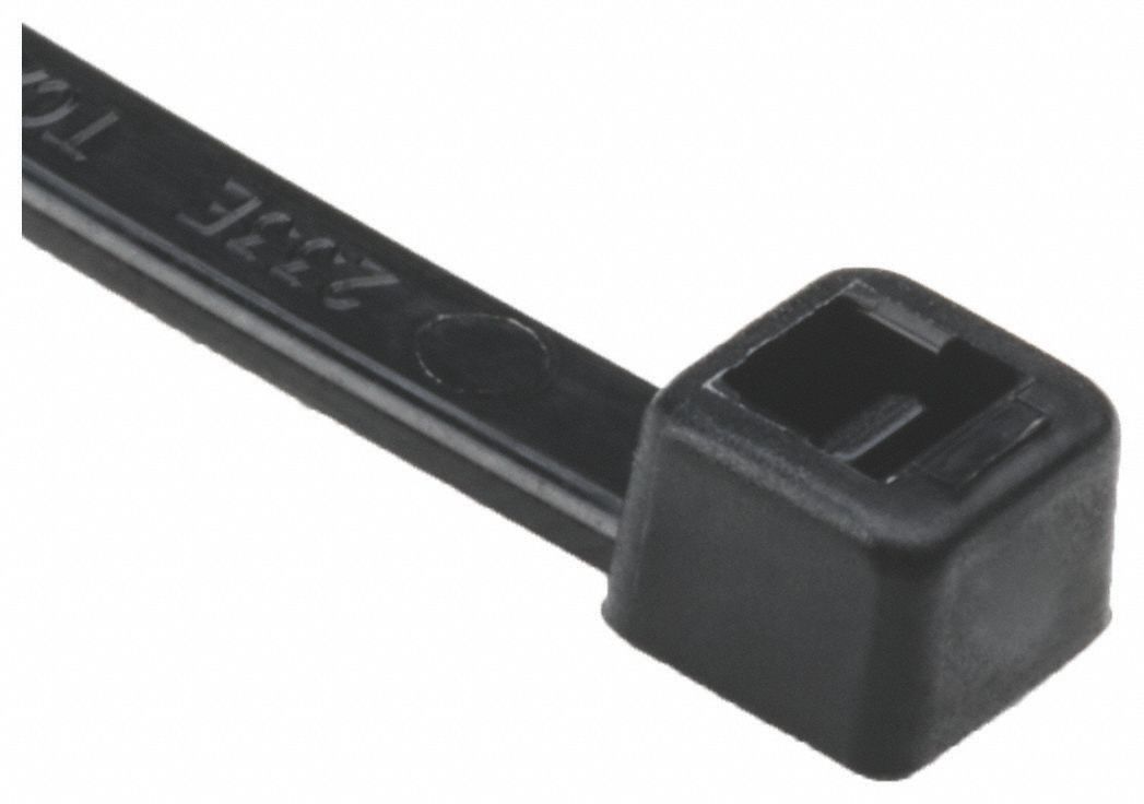 HIGH TEMP CABLE TIES,UL 21,-40 ° C TO 125 ° C,5.8 X 0.05 IN/1.38 IN MAX DIA,BLK,NYLON,PK 1000