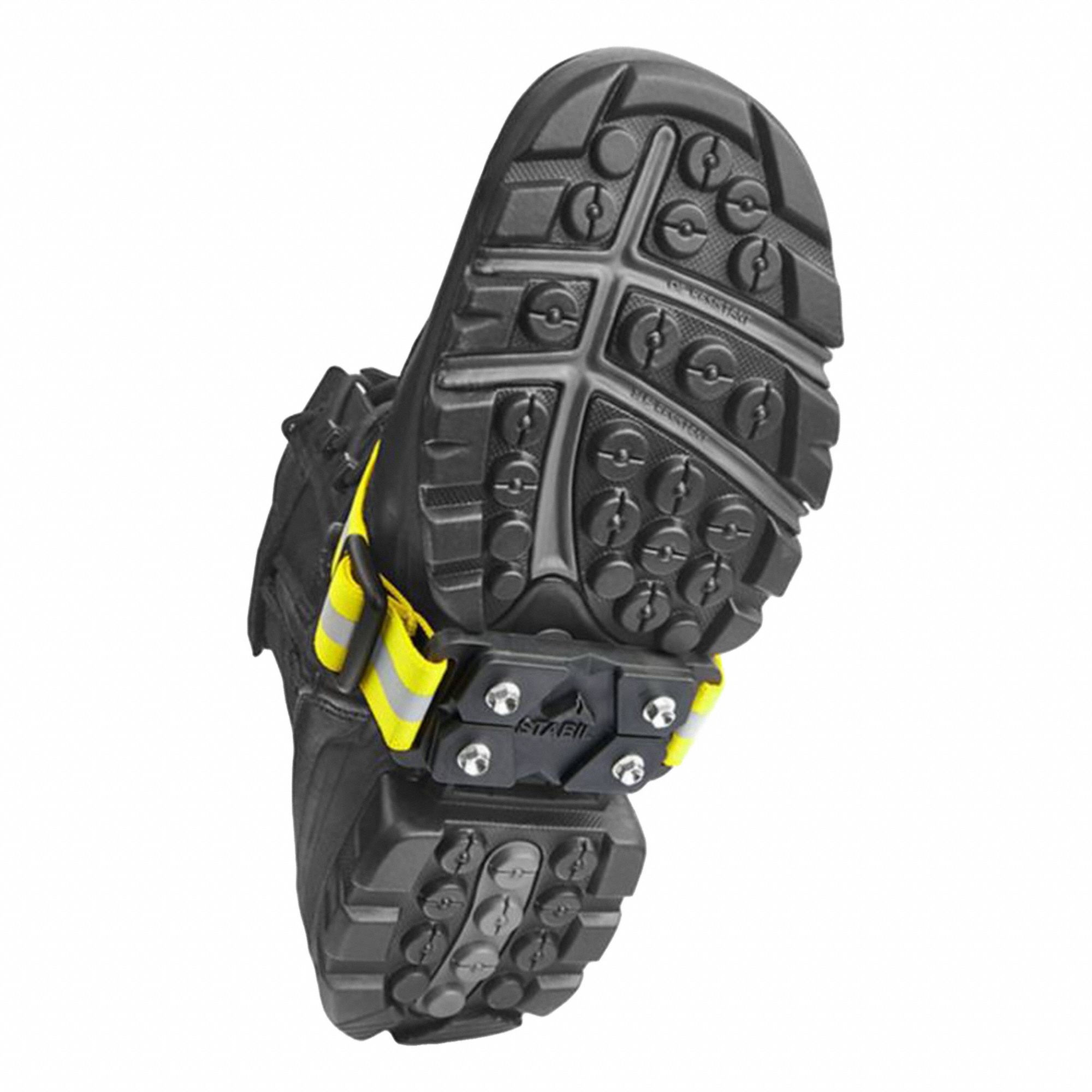 UNISEX ICE CLEATS, UNIVERSAL, THERMOPLASTIC, BLACK/HI VIS, STRAP ATTACHMENT, STEEL TRACTION