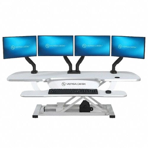 Electric Sit-Stand Desk: Electronic, White, Compressed Wood, 48 in Overall Wd