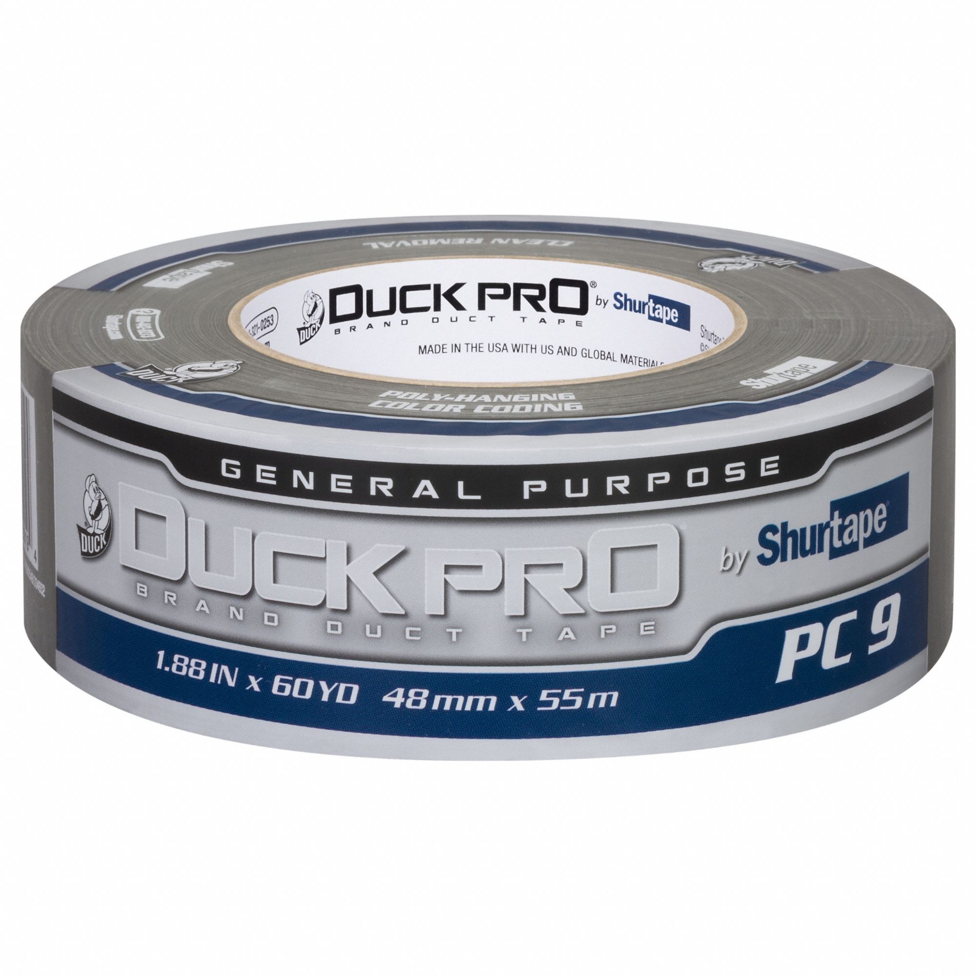 Duct Tape: Medium Duty, Olive, 1 7/8 in Wd, 60 1/8 yd Lg, 9 mil Thick, PC 009, Rubber