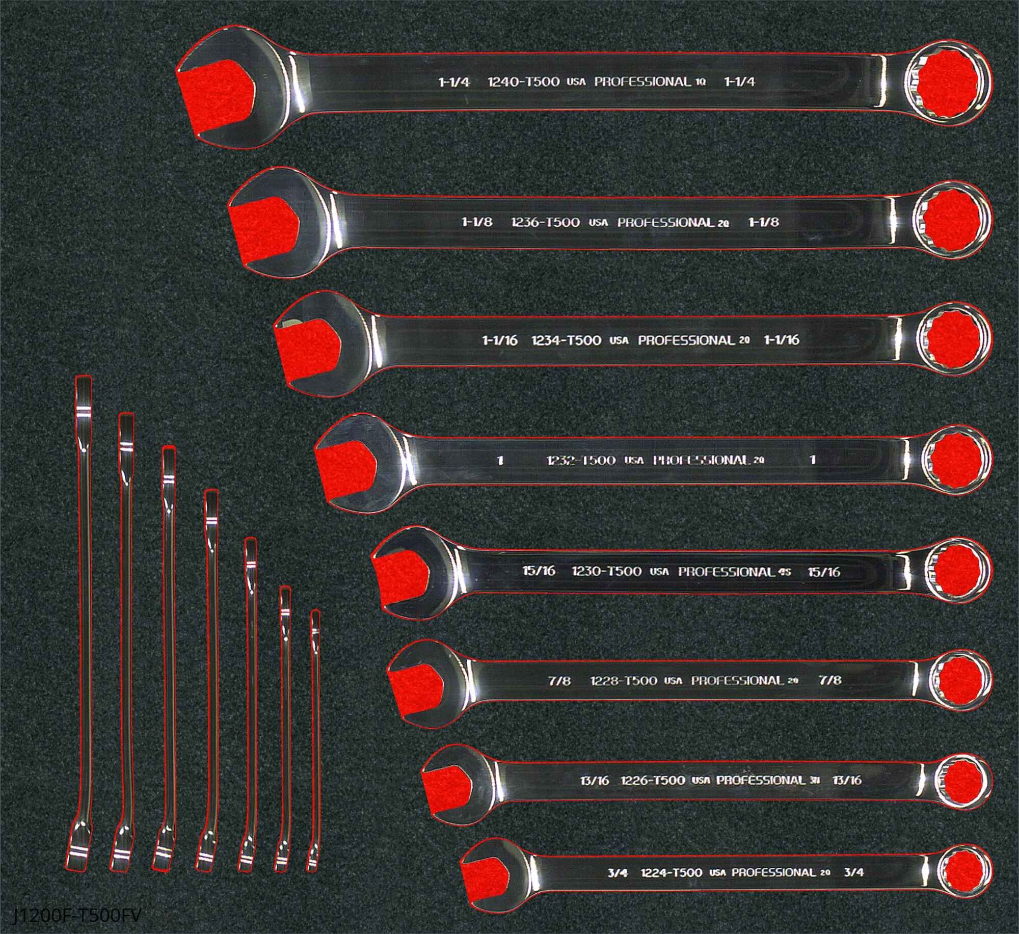 COMBINATION WRENCH, POLYETHYLENE, POLISHED, 15 TOOLS, 5/16 IN TO 1¼ IN HEAD SIZES