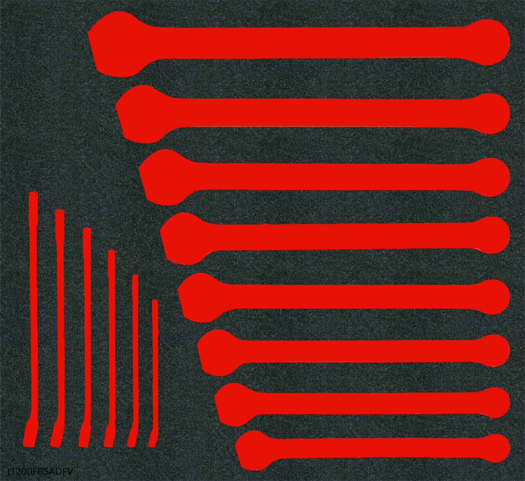 COMBINATION WRENCH, POLYETHYLENE, BLACK OXIDE, 14 TOOLS, OFFSET, FOAM TRAY