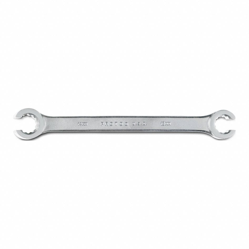 Flare Nut Wrench: Alloy Steel, Satin, 13 mm_14 mm Head Size, 7 1/2 in Overall Lg, Double End