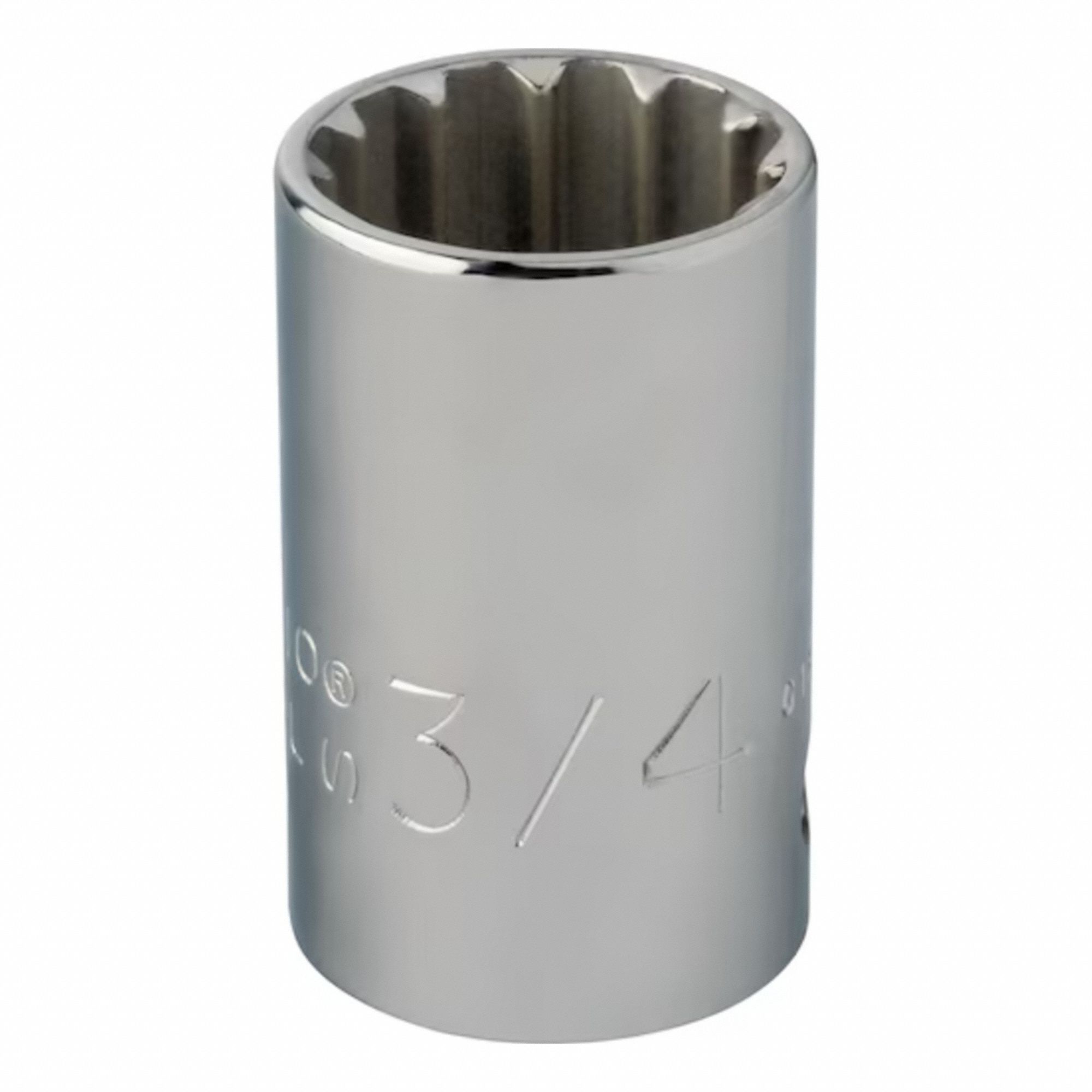 Socket: SAE, 1/2 in Drive Size, 3/4 in Socket Size, 8-Point, Std, Chrome, Not Tether Capable